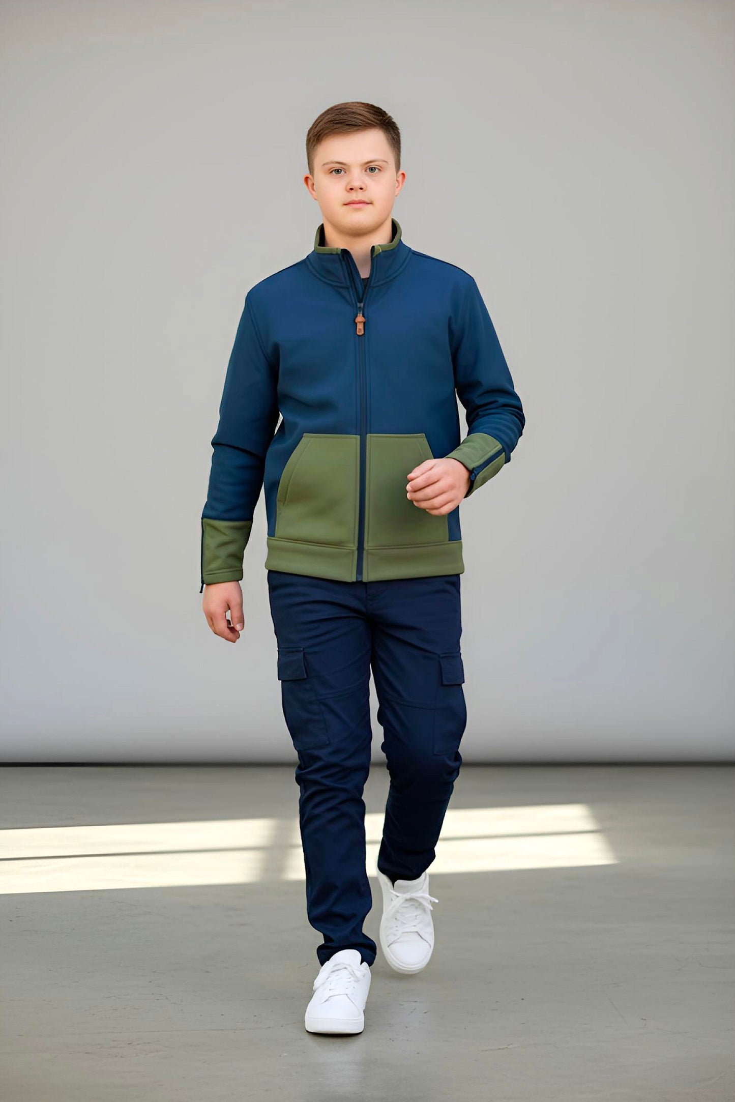 Adaptive Kids Jacket: Front Full Zipper, Cargo Pocket, Easy-Undressing Sleeves