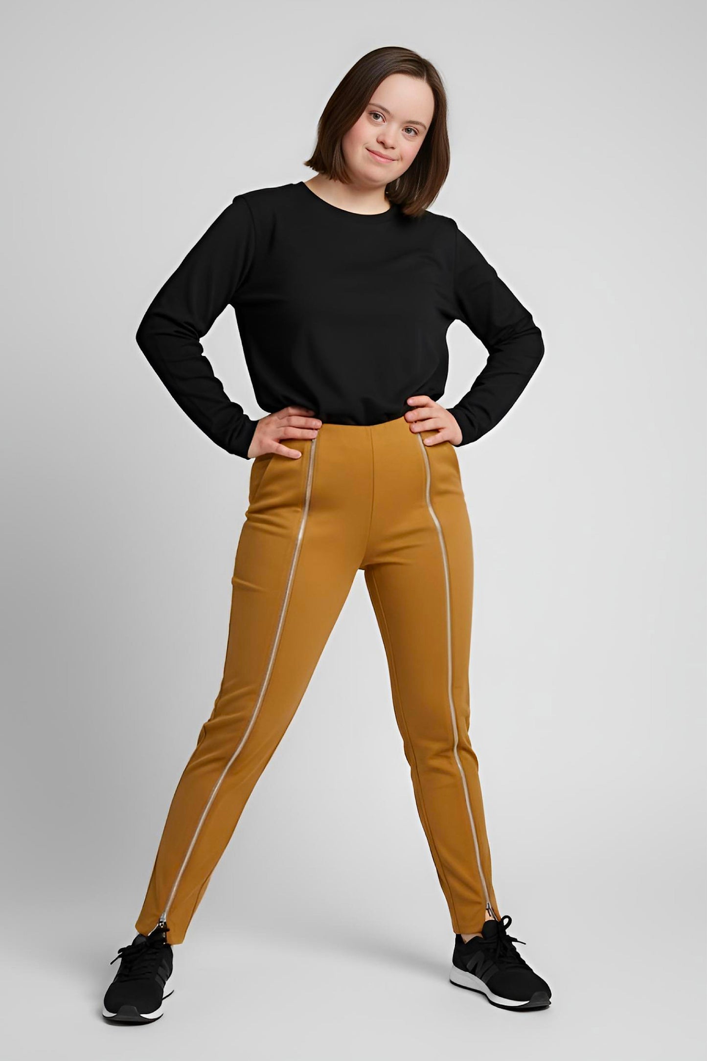 Women's Adaptive Clothing: Stretch Trousers Pant, Waist Elastic, and a Front Full Leg Zip for Easy Undressing