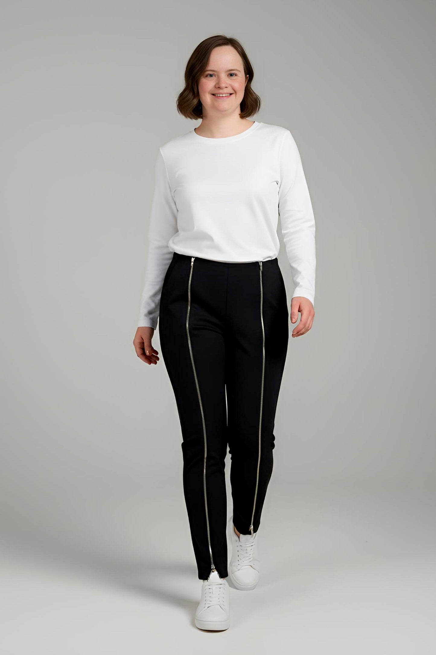 Women's Adaptive Clothing: Stretch Trousers Pant, Waist Elastic, and a Front Full Leg Zip for Easy Undressing