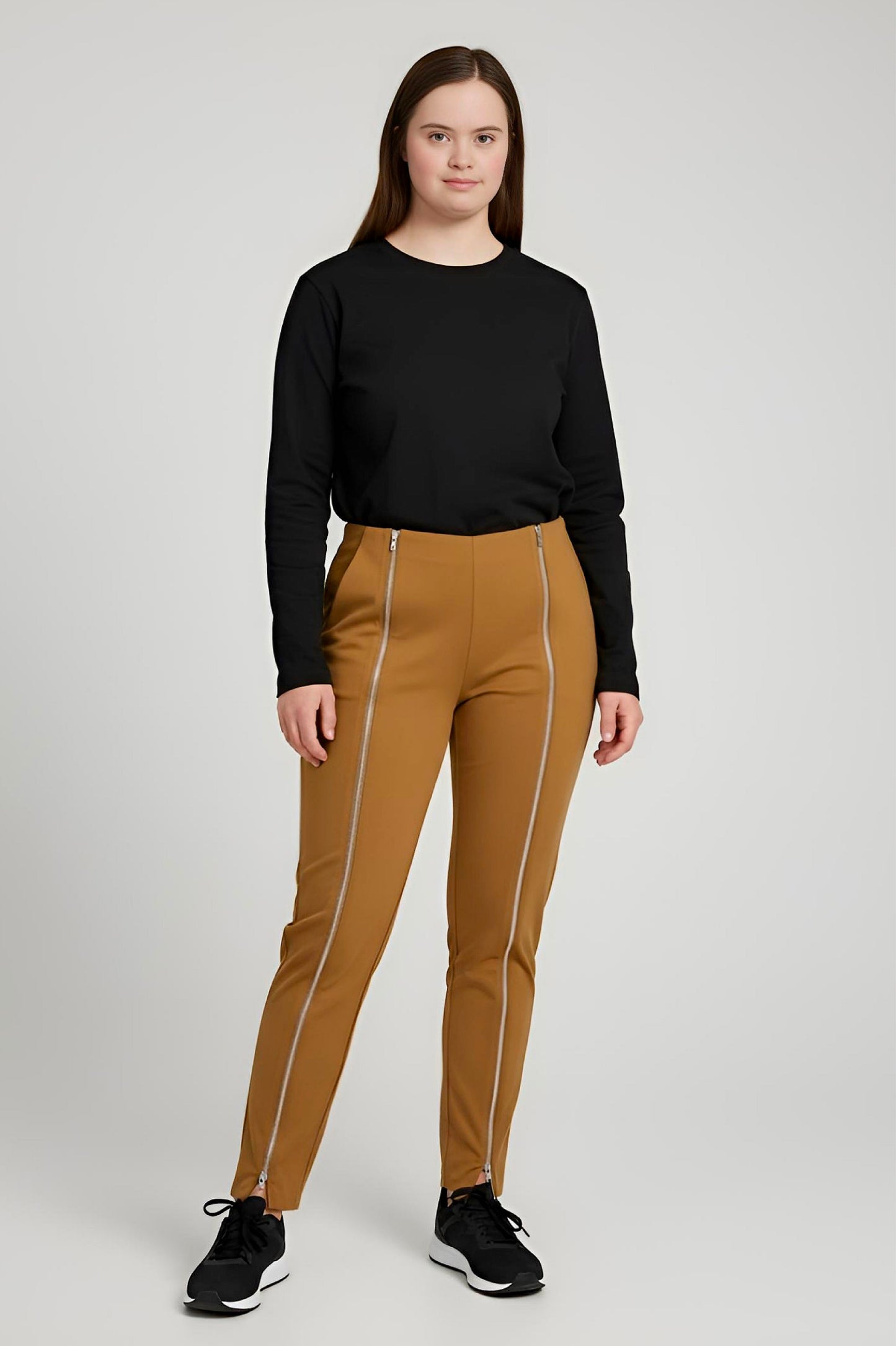 Women's Adaptive Clothing: Stretch Trousers Pant, Waist Elastic, and a Front Full Leg Zip for Easy Undressing