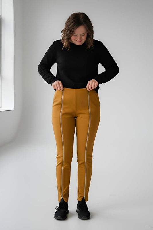 Women's Adaptive Clothing: Stretch Trousers Pant, Waist Elastic, and a Front Full Leg Zip for Easy Undressing