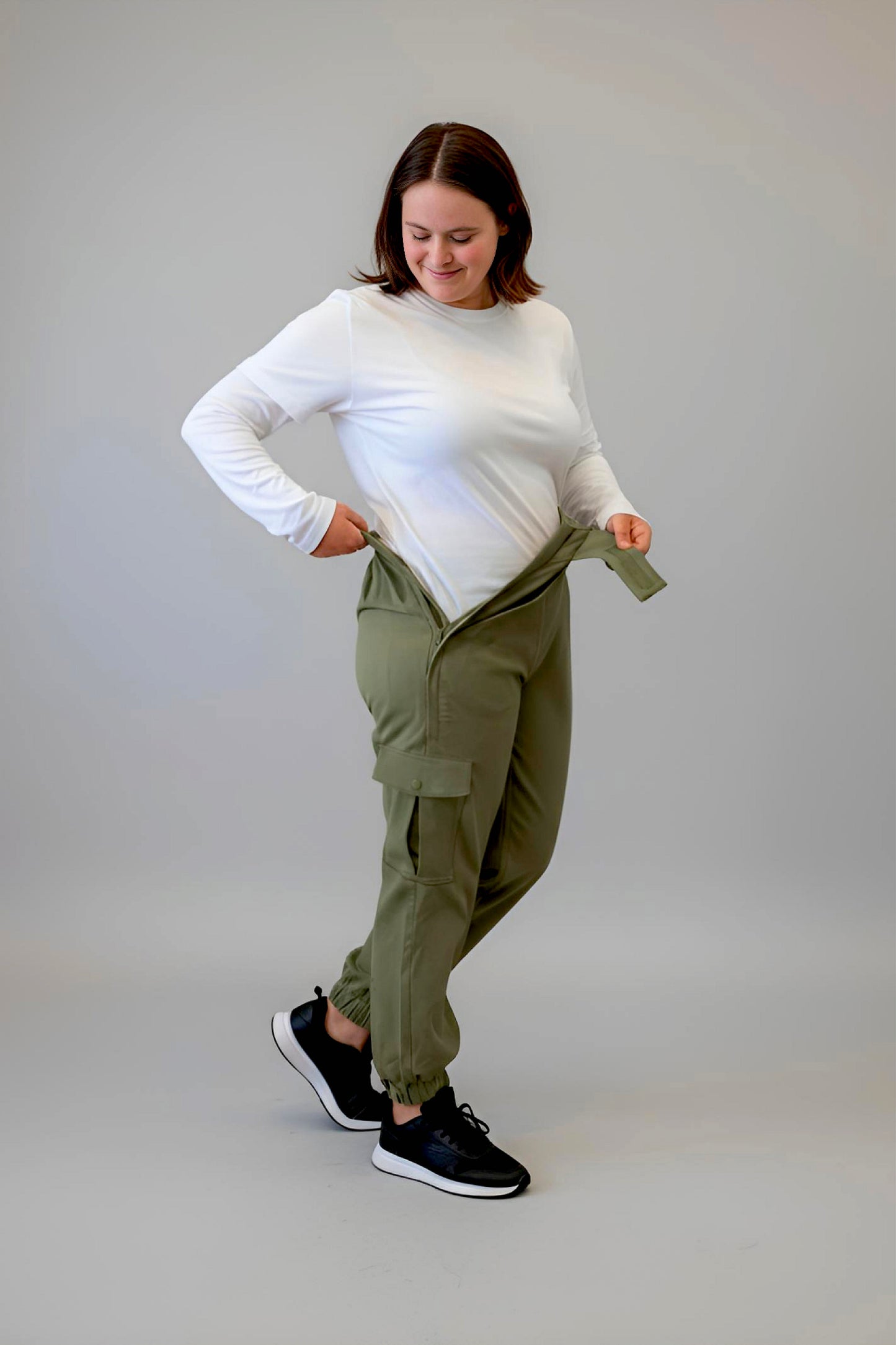 Women's Adaptive Clothing: Stretch Classic Cargo Pocket Pant, Elastic Waistband, Zipper Each Side for Easy Dressing