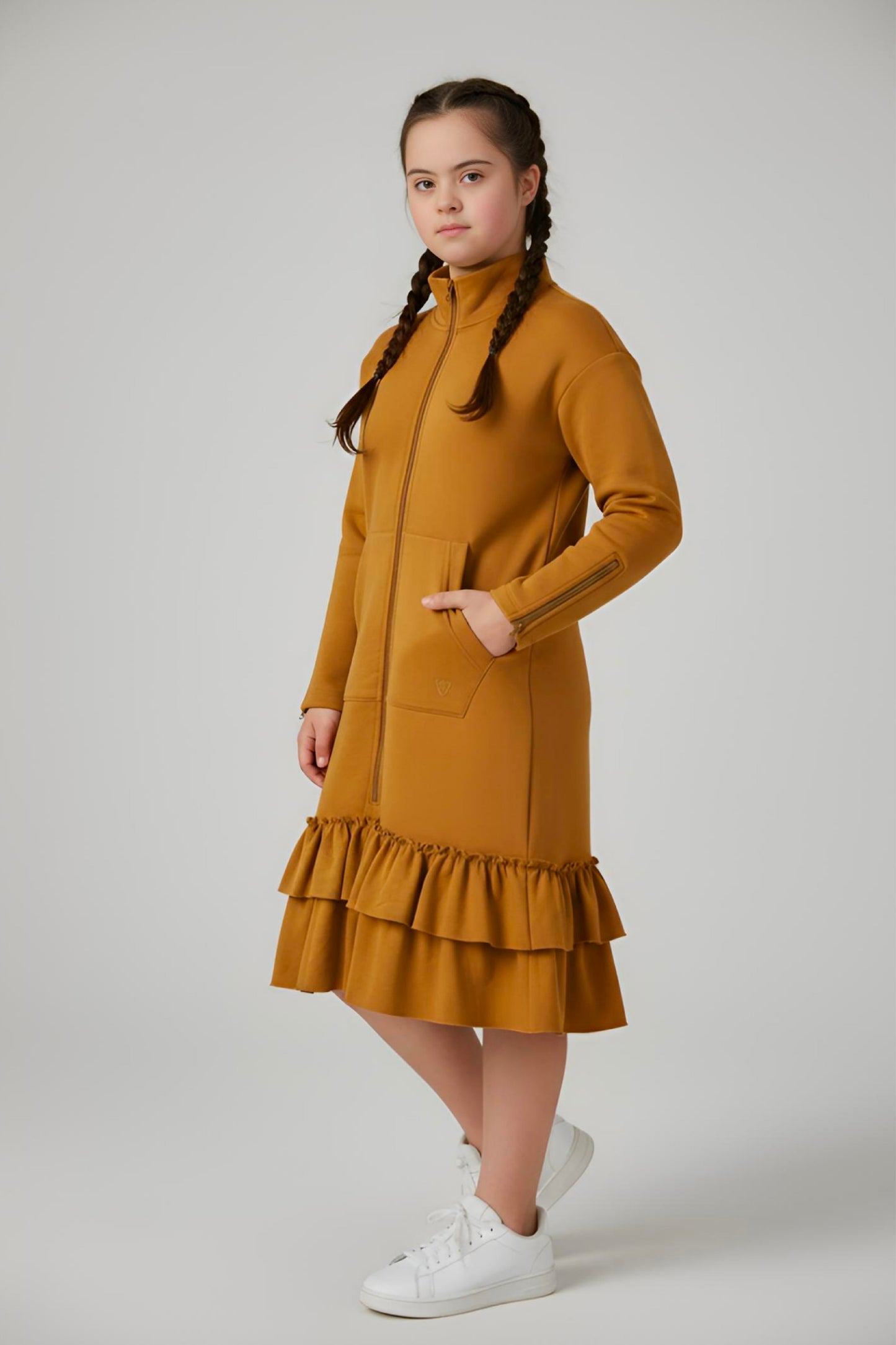 Kids Adaptive Dolman Sweatshirt Dress with Zipper & Cargo Pocket