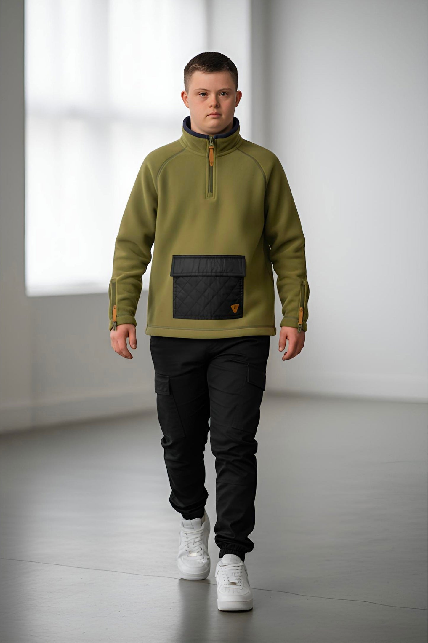 Adaptive Kids Pullover: Front Zipper, Cargo Pocket, Easy-Undressing Sleeves