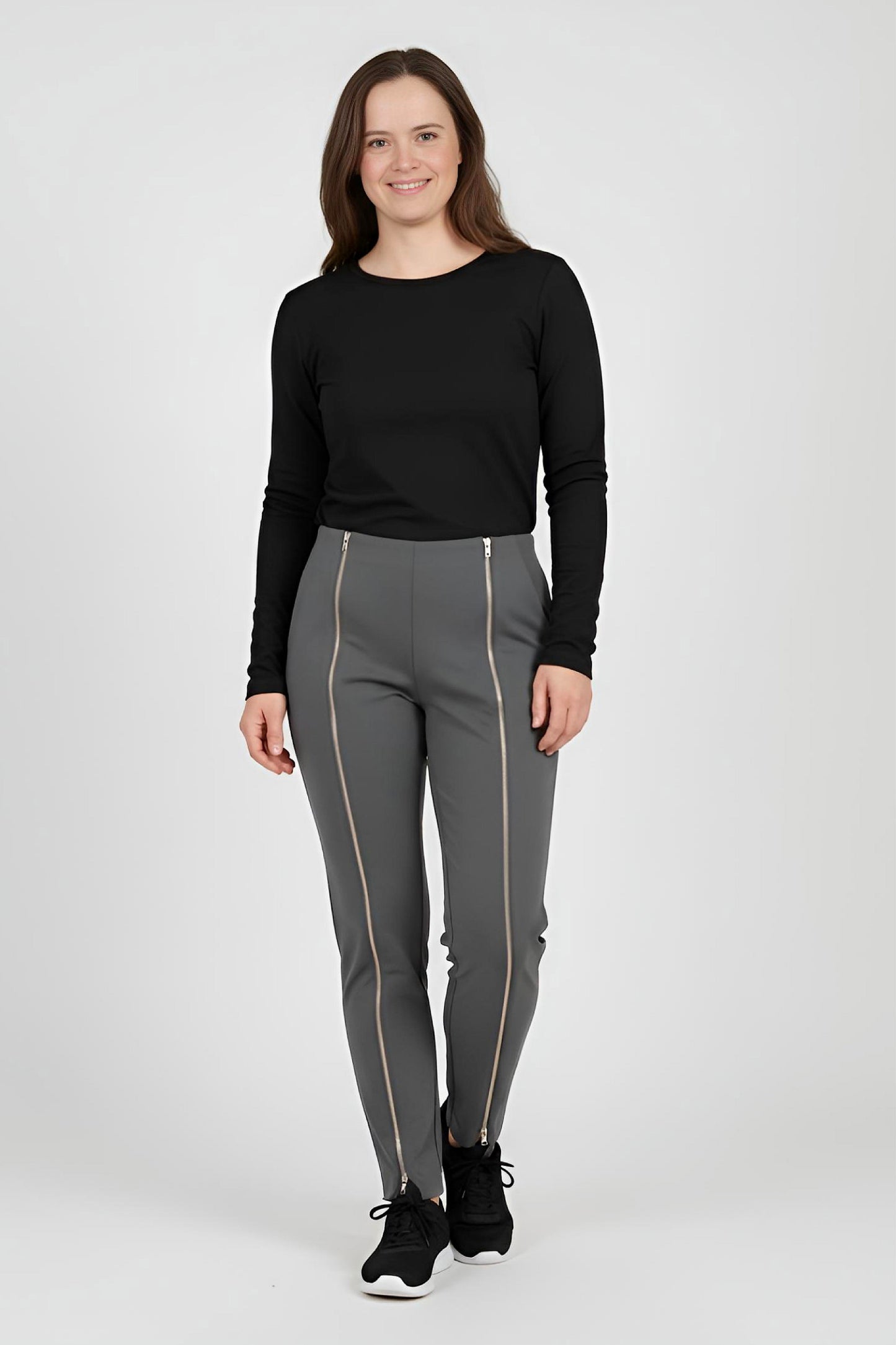 Women's Adaptive Clothing: Stretch Trousers Pant, Waist Elastic, and a Front Full Leg Zip for Easy Undressing