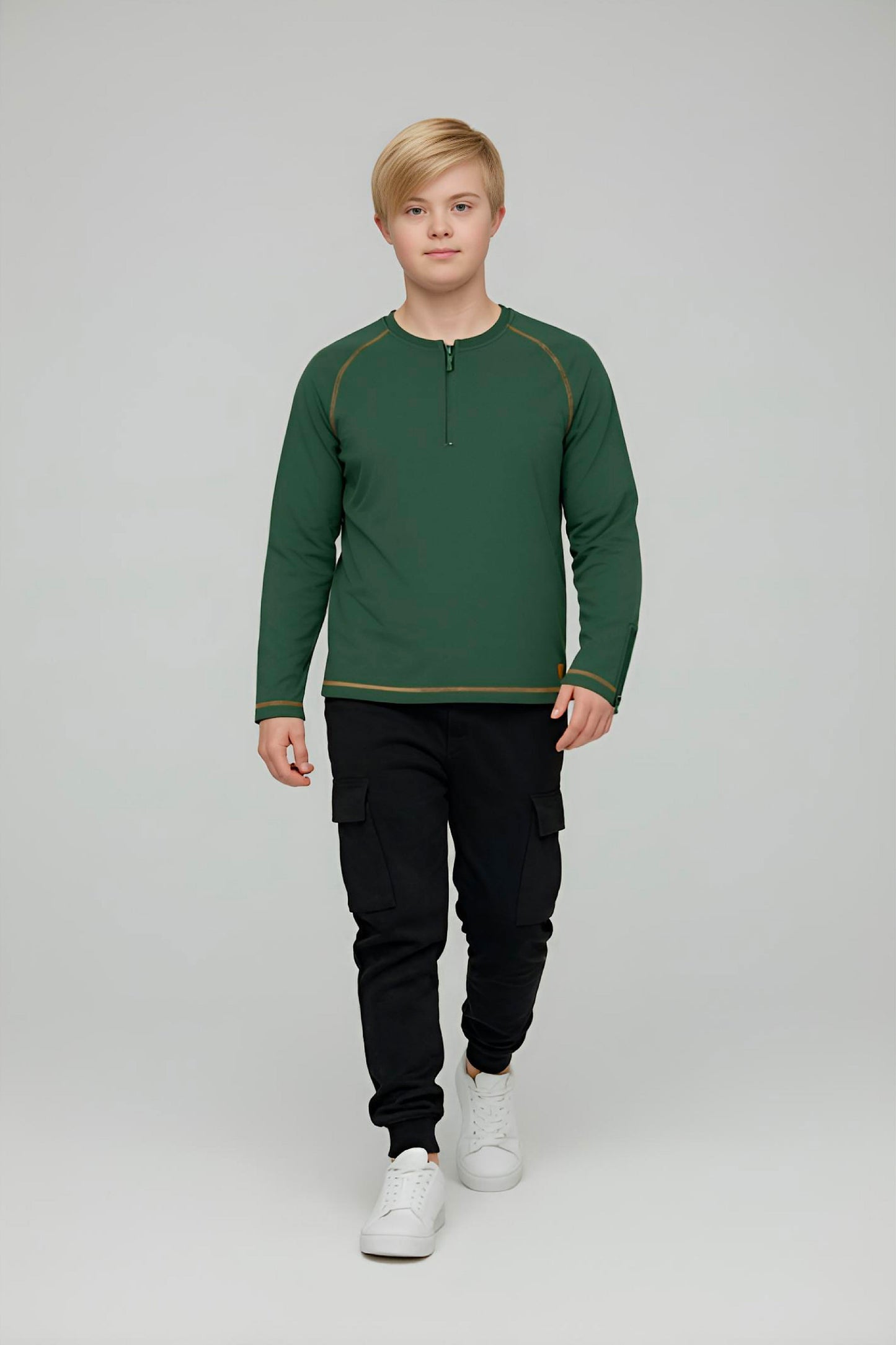 Adaptive Kids Soft Cotton Top, with Front Zipper & Easy-Undressing Sleeves