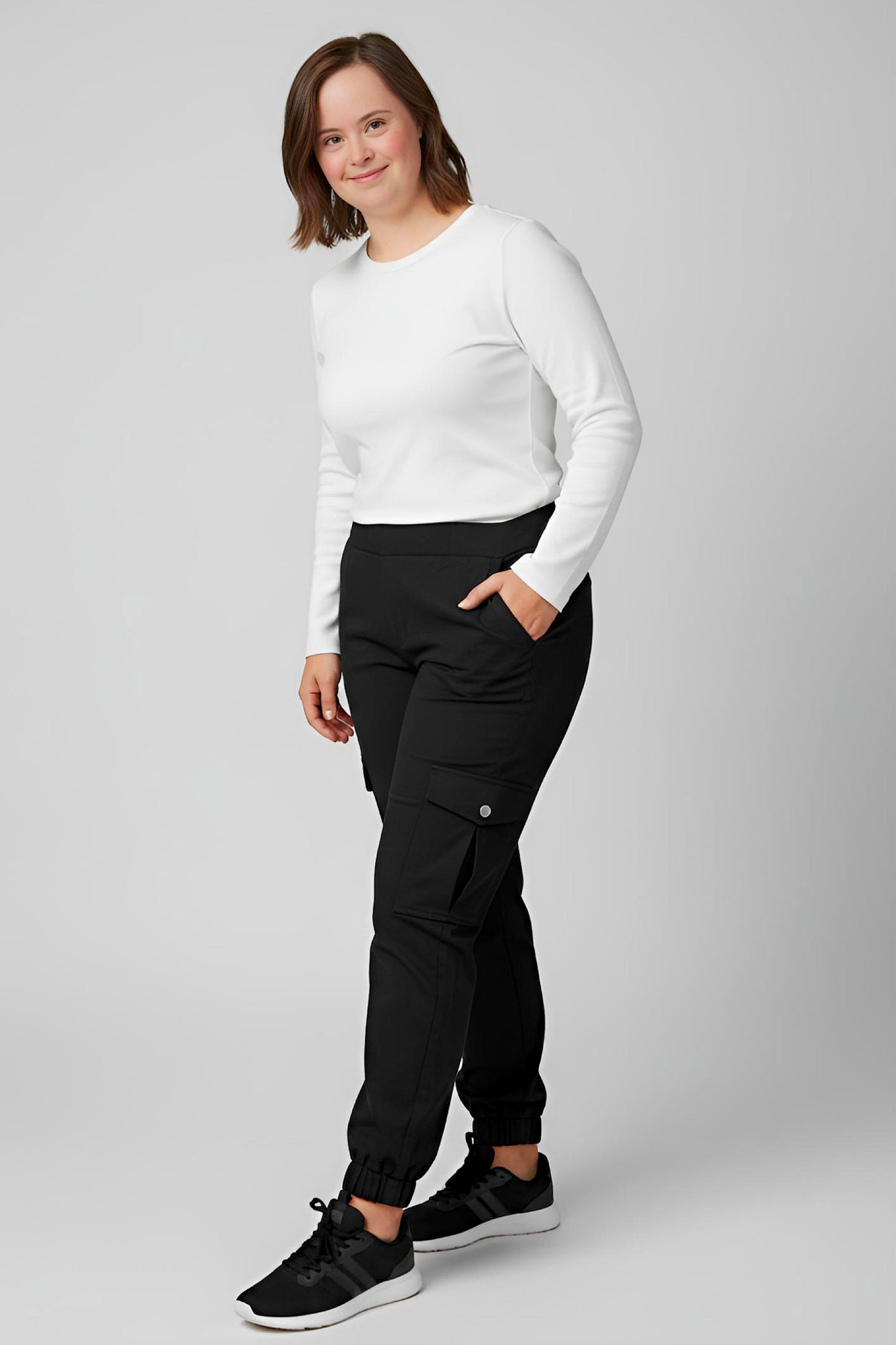 Women's Adaptive Clothing: Stretch Classic Cargo Pocket Pant, Elastic Waistband, Zipper Each Side for Easy Dressing