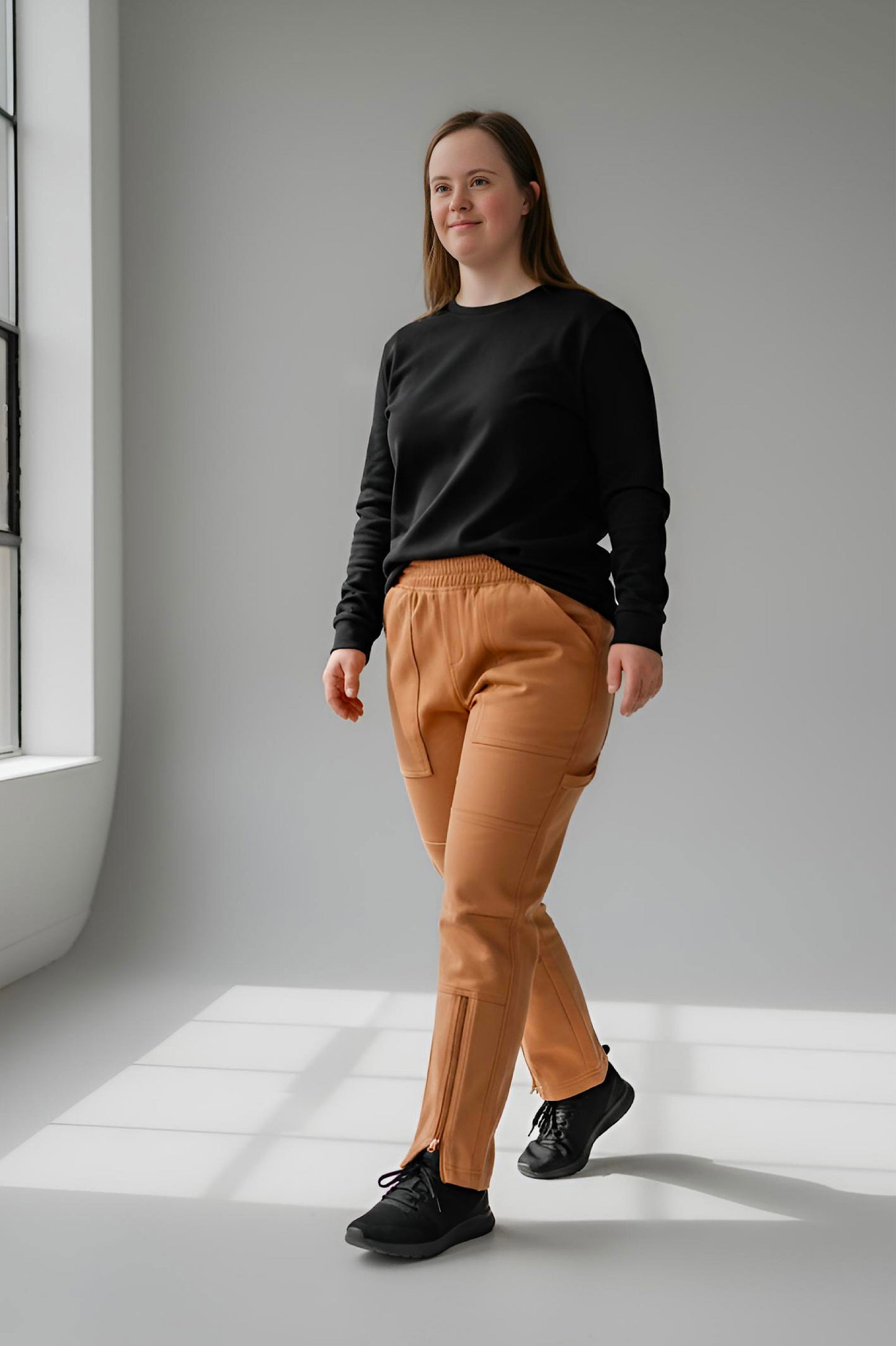 Women's Adaptive Clothing: Stretch Trousers Pant, Full Elastic Waistband, Side Zippers for Easy Undressing