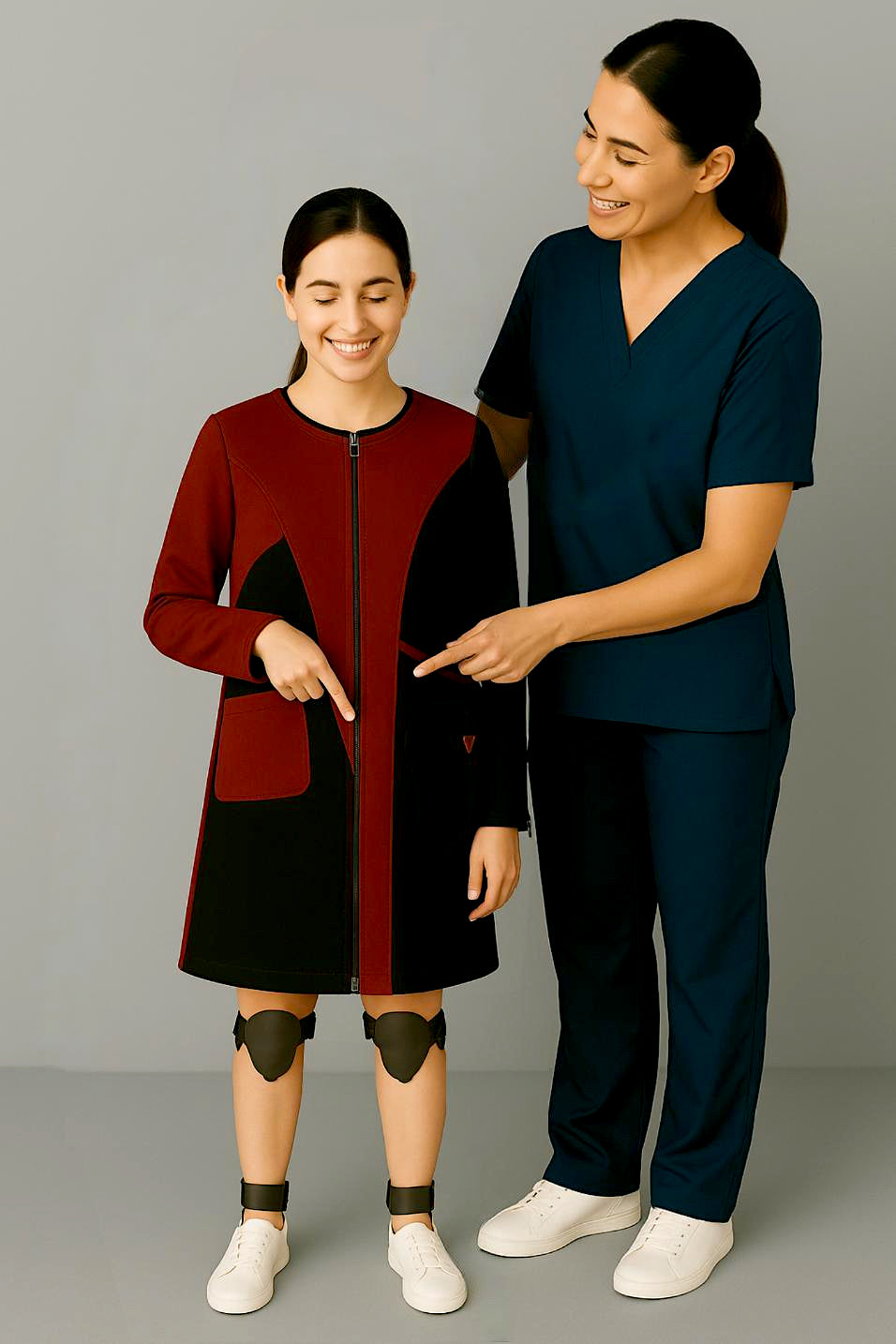 Adaptive Kids Crow Neck Dress with Cargo Pocket & Full Front Zipper for Easy Undressing