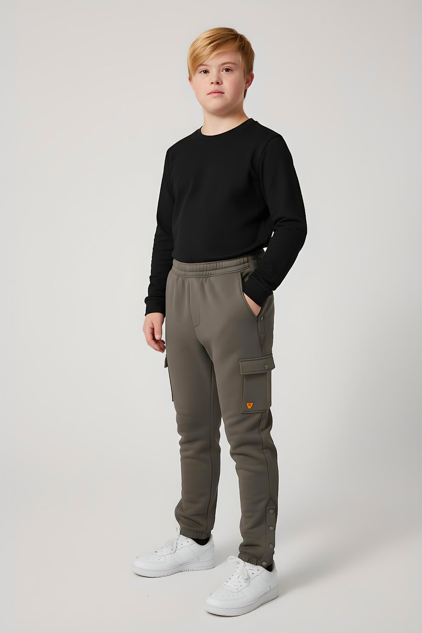 Adaptive Kids Cargo Joggers: Adjustable Elastic Waist & Side Zipper for Easy Undressing
