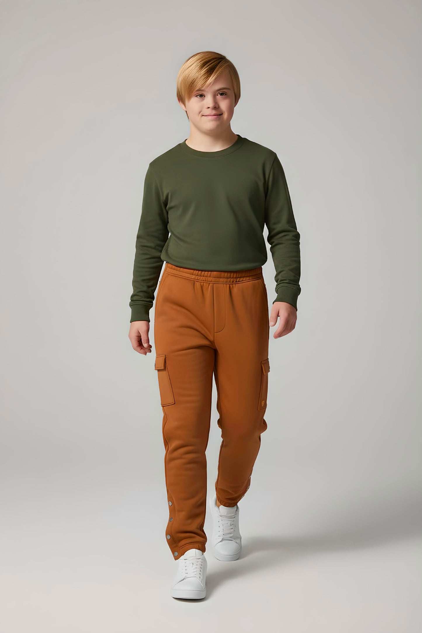 Adaptive Kids Cargo Joggers: Adjustable Elastic Waist & Side Zipper for Easy Undressing