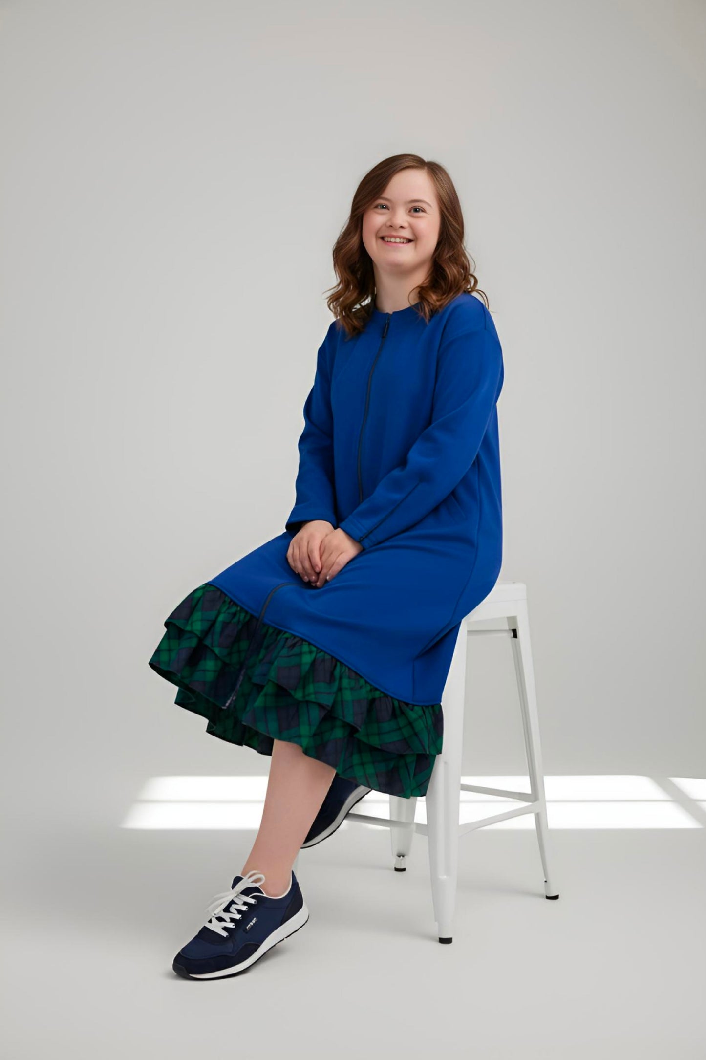 Adaptive Kids Dolman Sweatshirt Dress with full Zipper & Contrast Frills