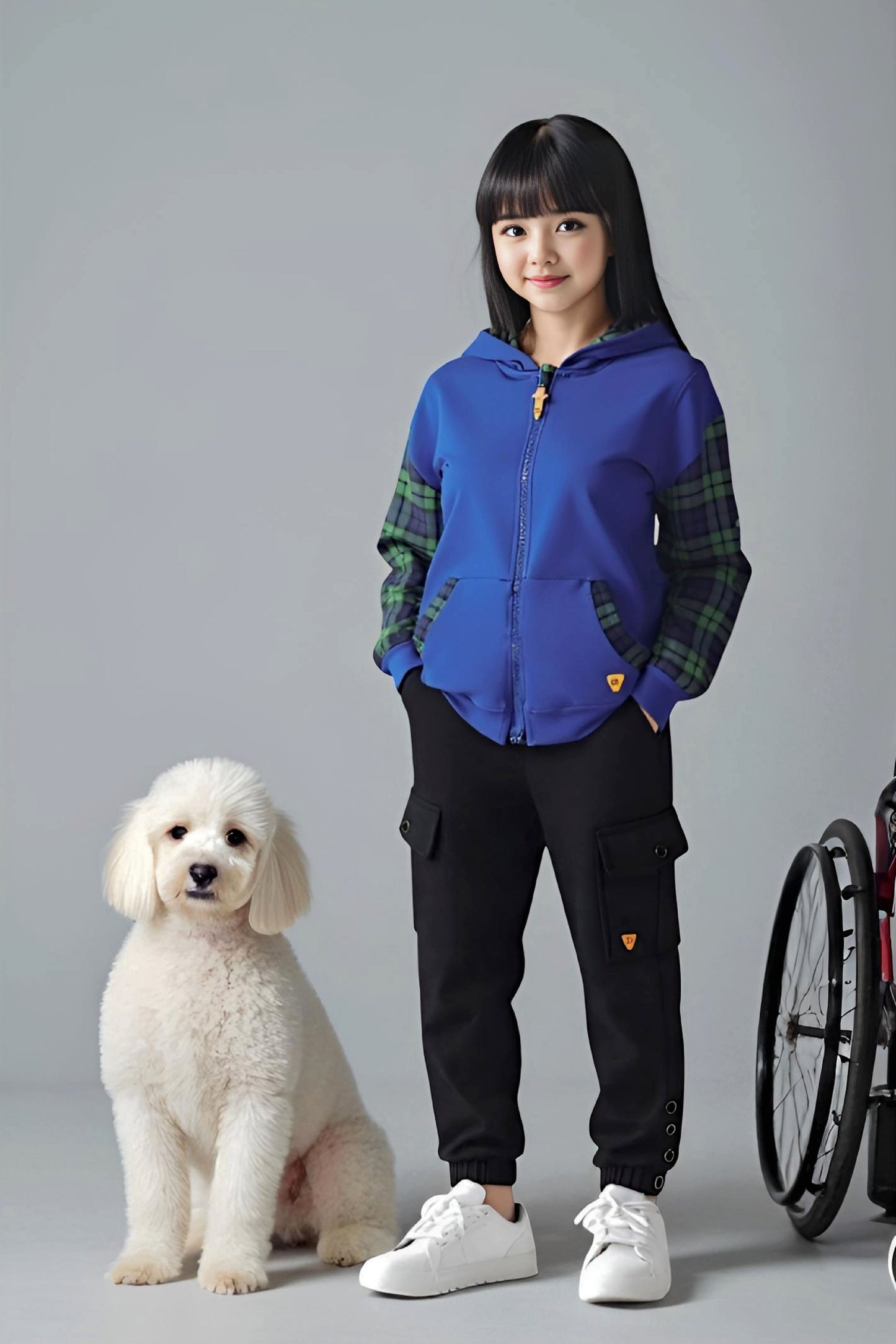 Adaptive Kids Hoodie with Cargo Pocket & Magnetic Zipper for Easy Undressing