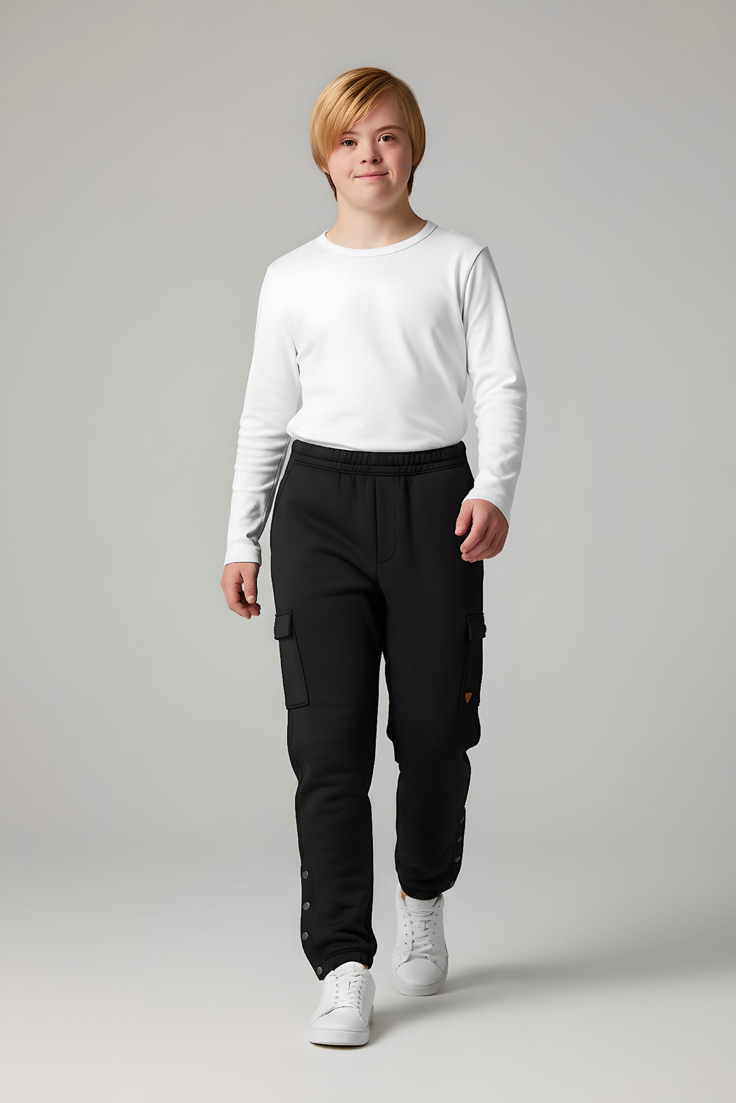 Adaptive Kids Cargo Joggers: Adjustable Elastic Waist & Side Zipper for Easy Undressing