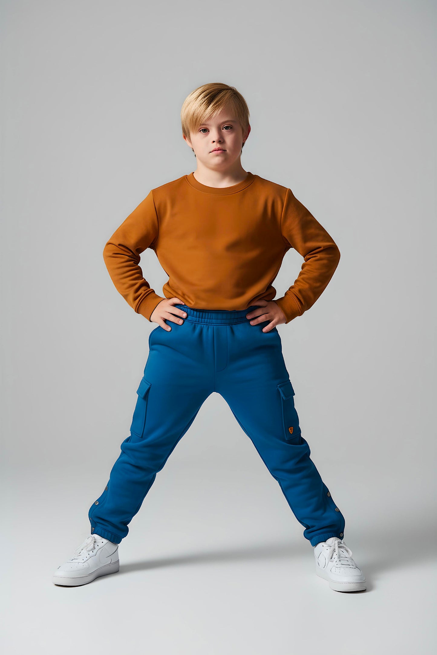 Adaptive Kids Cargo Joggers: Adjustable Elastic Waist & Side Zipper for Easy Undressing