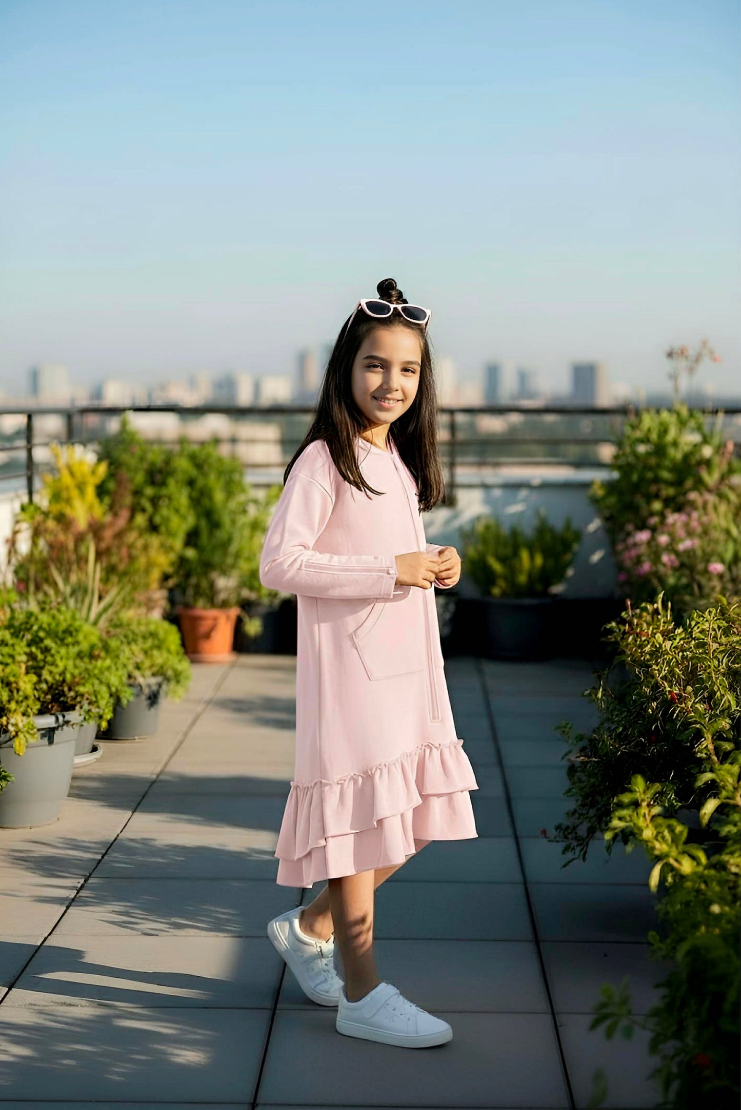 Kids Adaptive Dolman Sweatshirt Dress with Zipper & Cargo Pocket