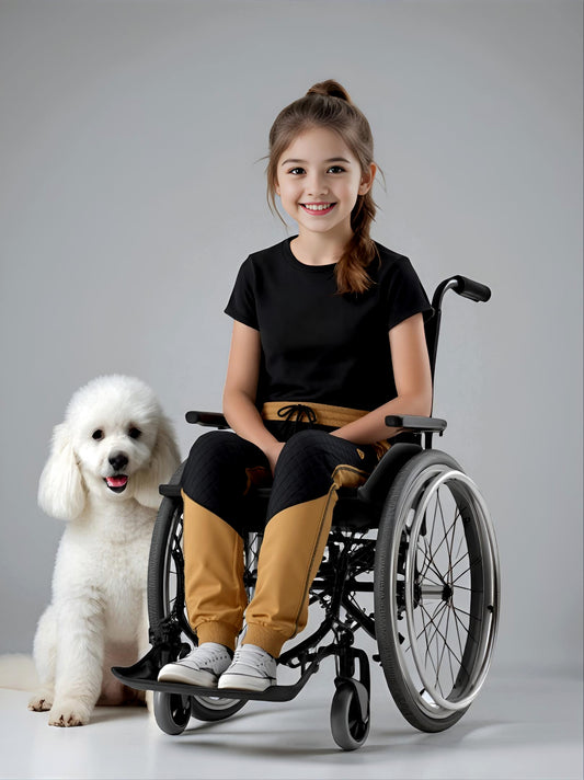 Adaptive Kids Pants with Elastic Waist & Full Side Zipper for Easy Undressing