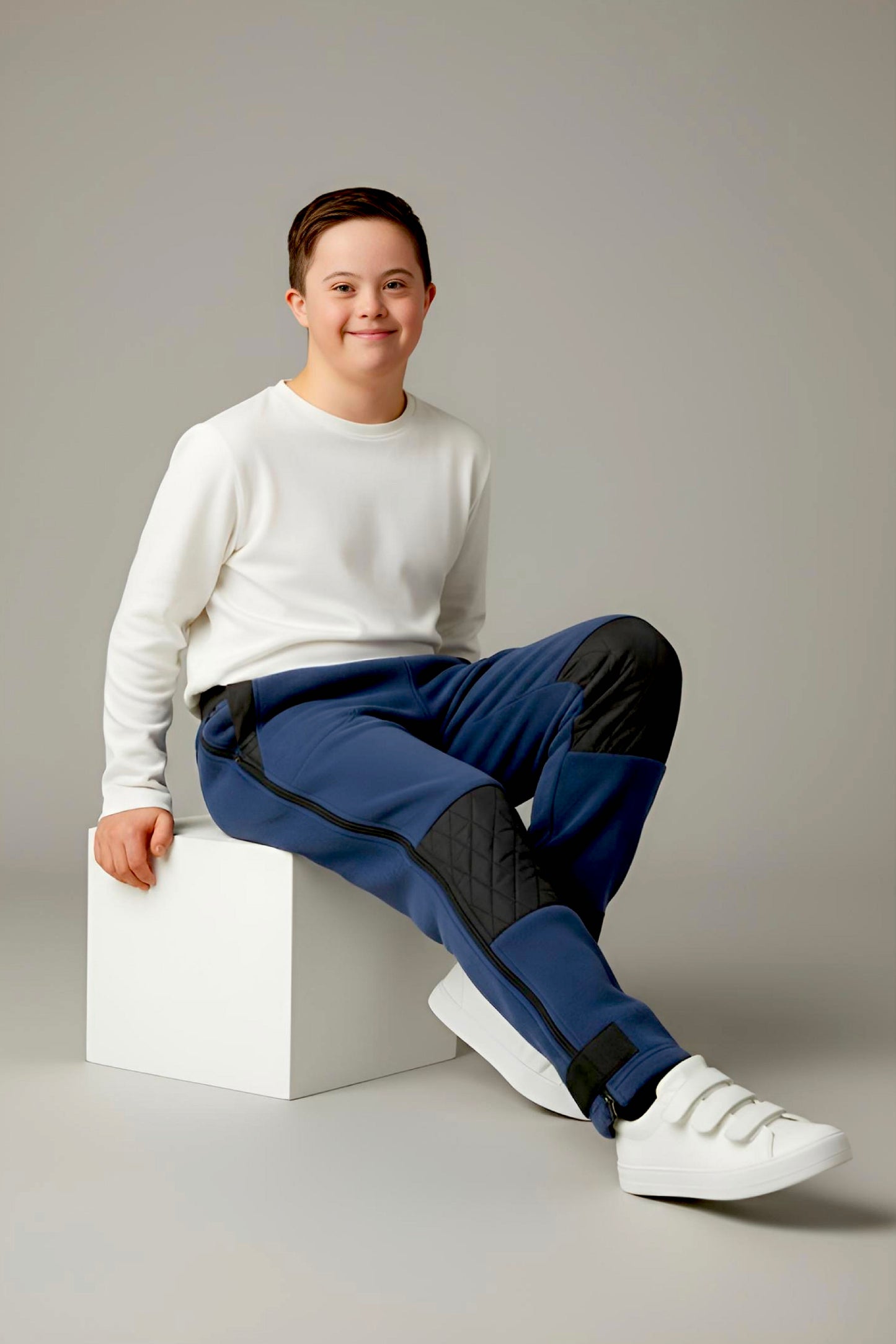 Adaptive Kids Polar Pants, Adjustable Waist, Knee Insert & Full Zipper for Easy Undressing