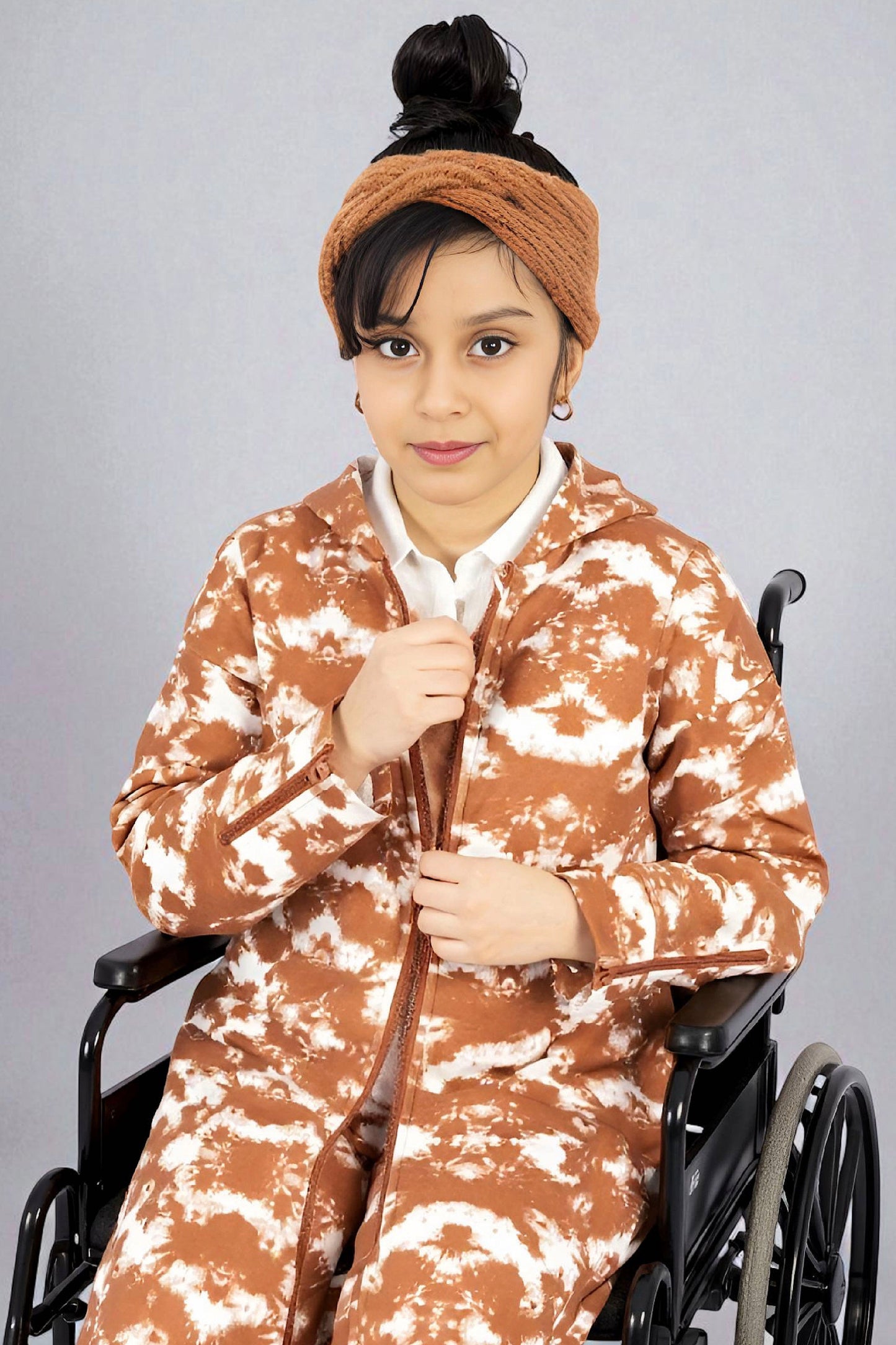 Adaptive Kids Tie-Dye Hoodie Sweatshirt Dress, Front Full Zipper and Easy-Undressing Sleeves