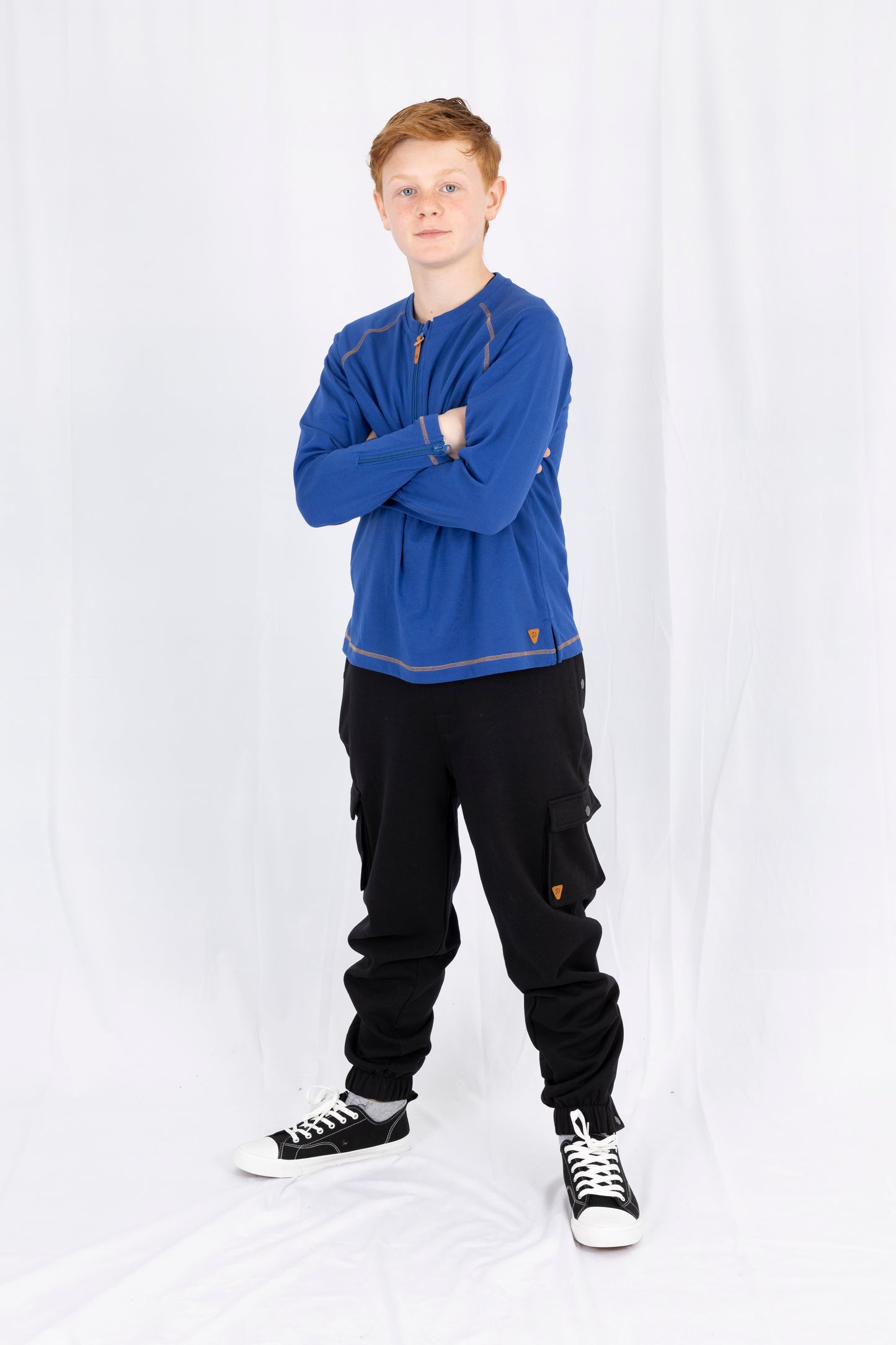 Adaptive Kids Cargo Joggers: Adjustable Elastic Waist & Side Zipper for Easy Undressing