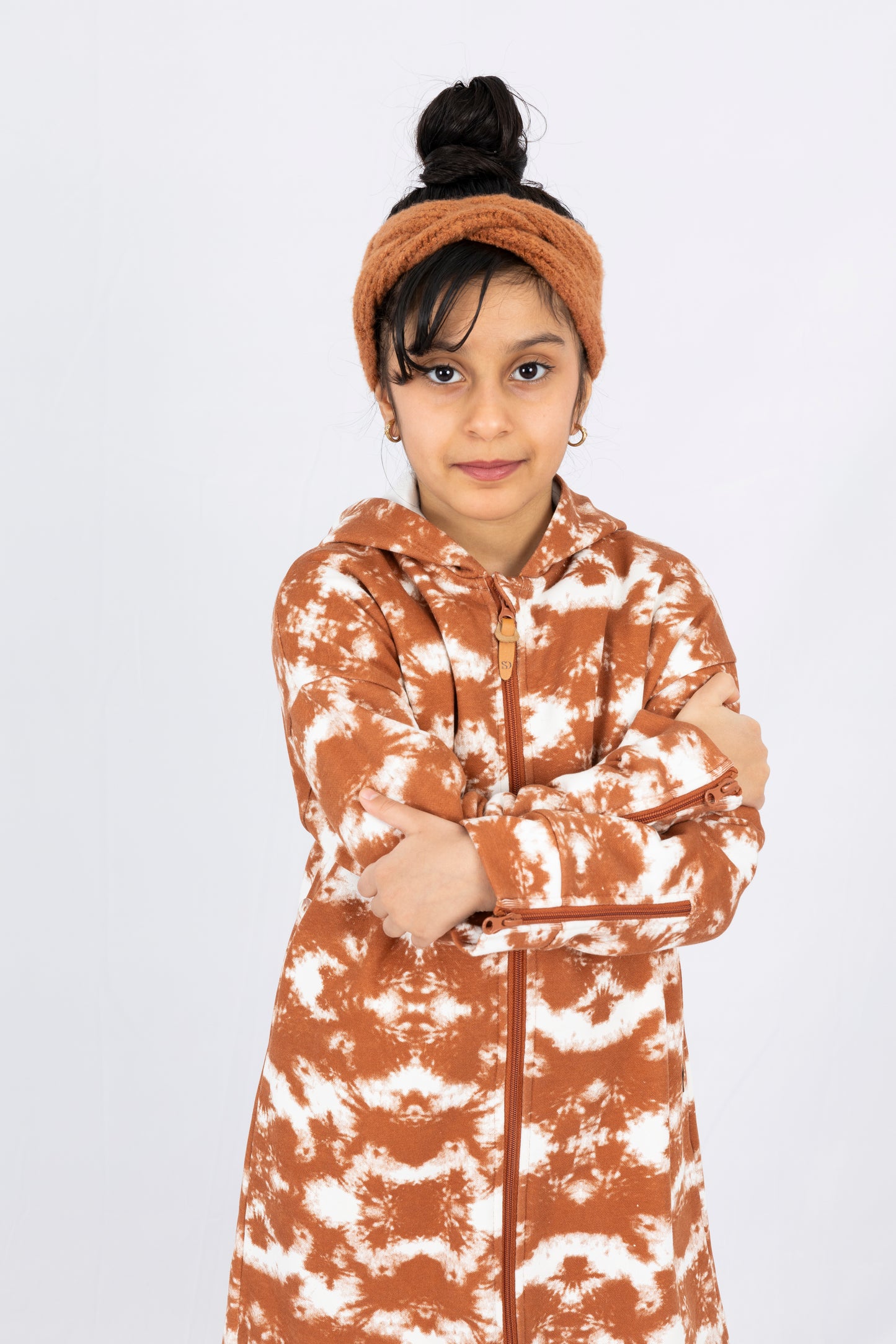 Adaptive Kids Tie-Dye Hoodie Sweatshirt Dress, Front Full Zipper and Easy-Undressing Sleeves