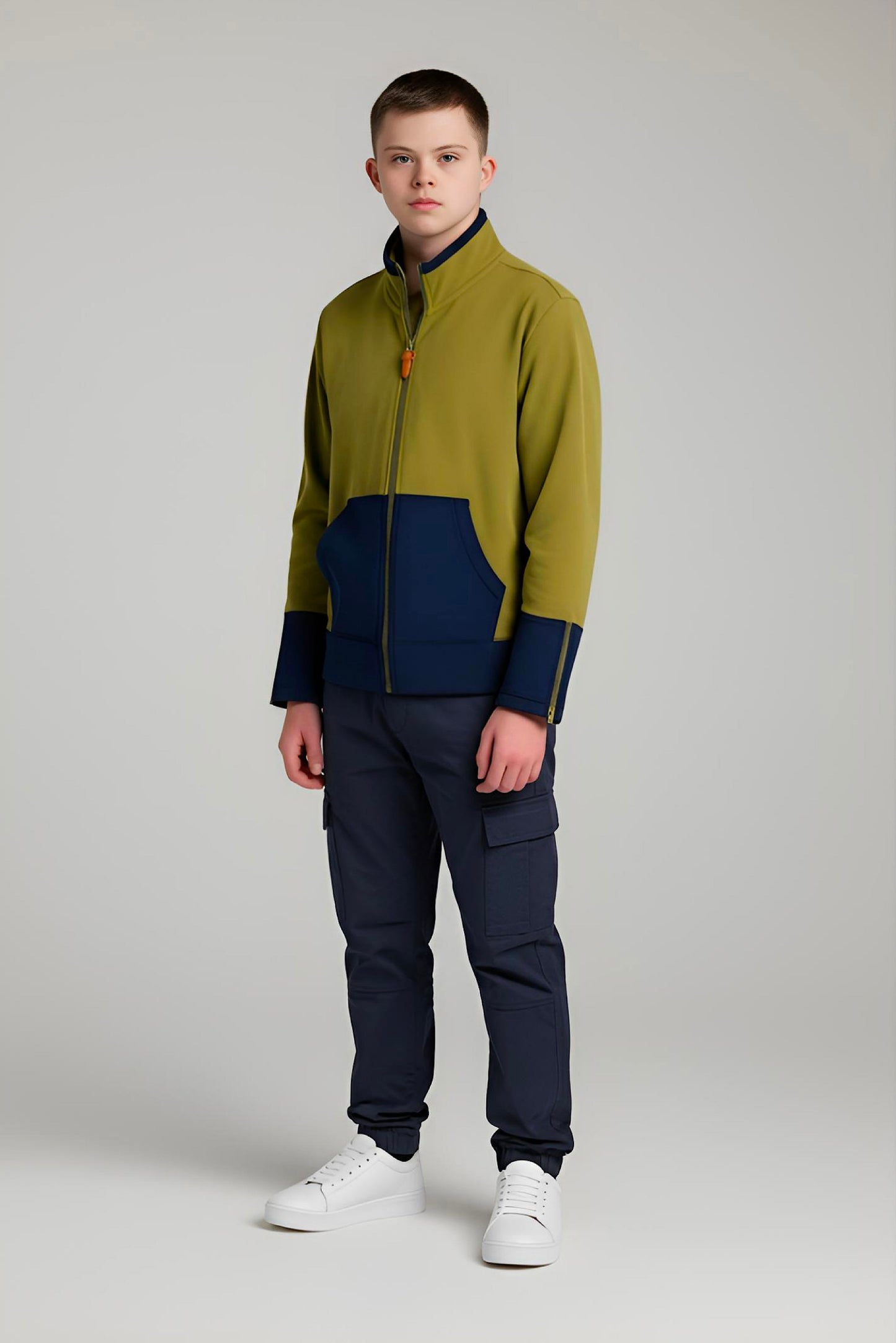 Adaptive Kids Jacket: Front Full Zipper, Cargo Pocket, Easy-Undressing Sleeves