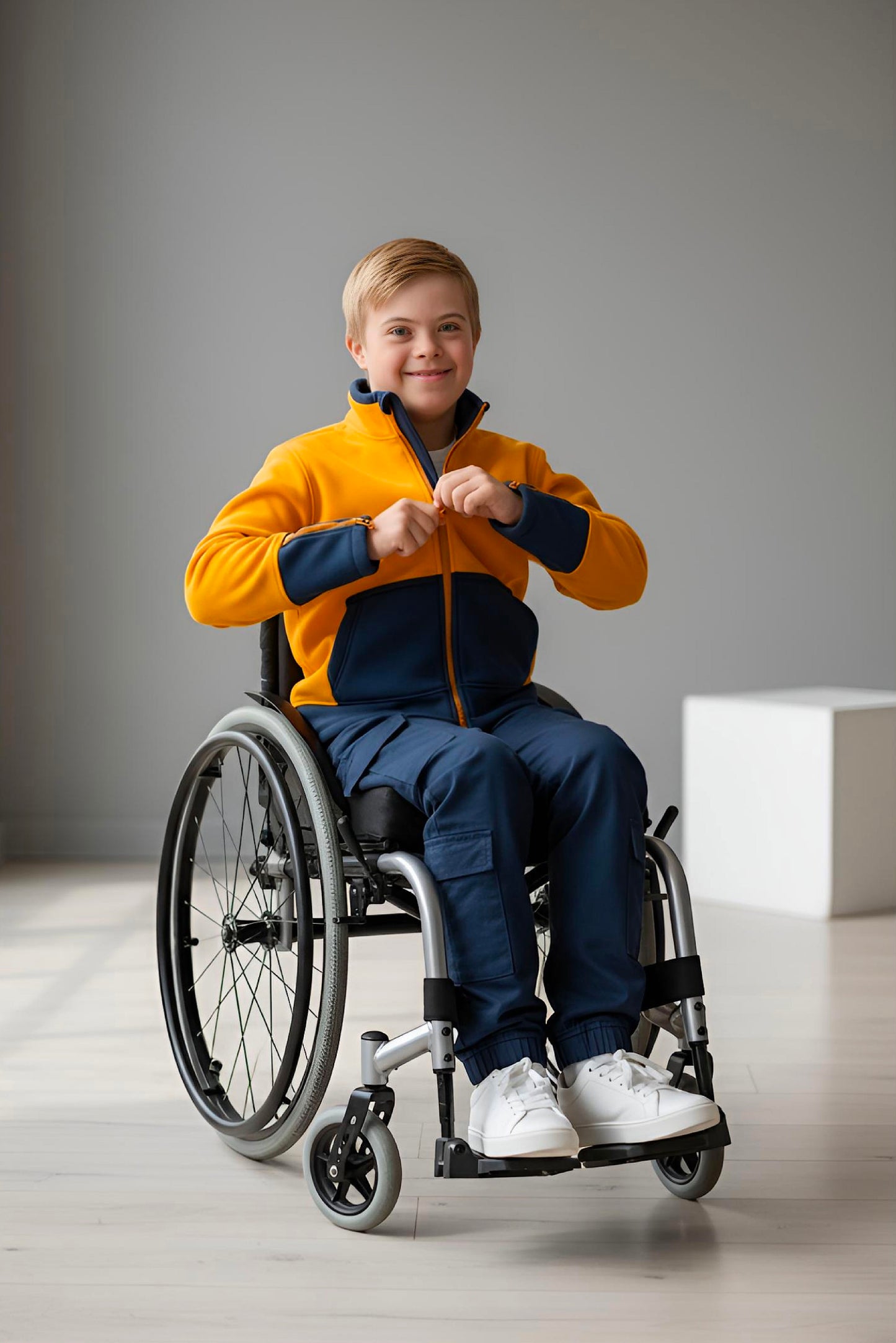 Adaptive Kids Jacket: Front Full Zipper, Cargo Pocket, Easy-Undressing Sleeves