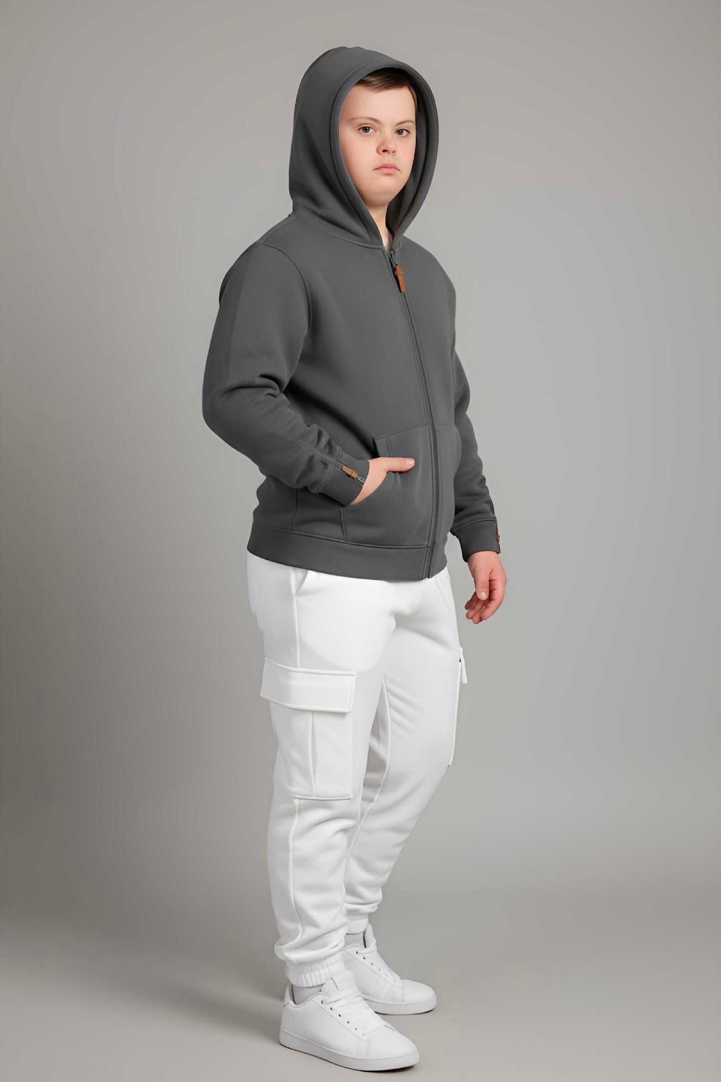 Adaptive Kids Hoodie: Front Magnetic Zipper and Easy-Undressing Sleeves