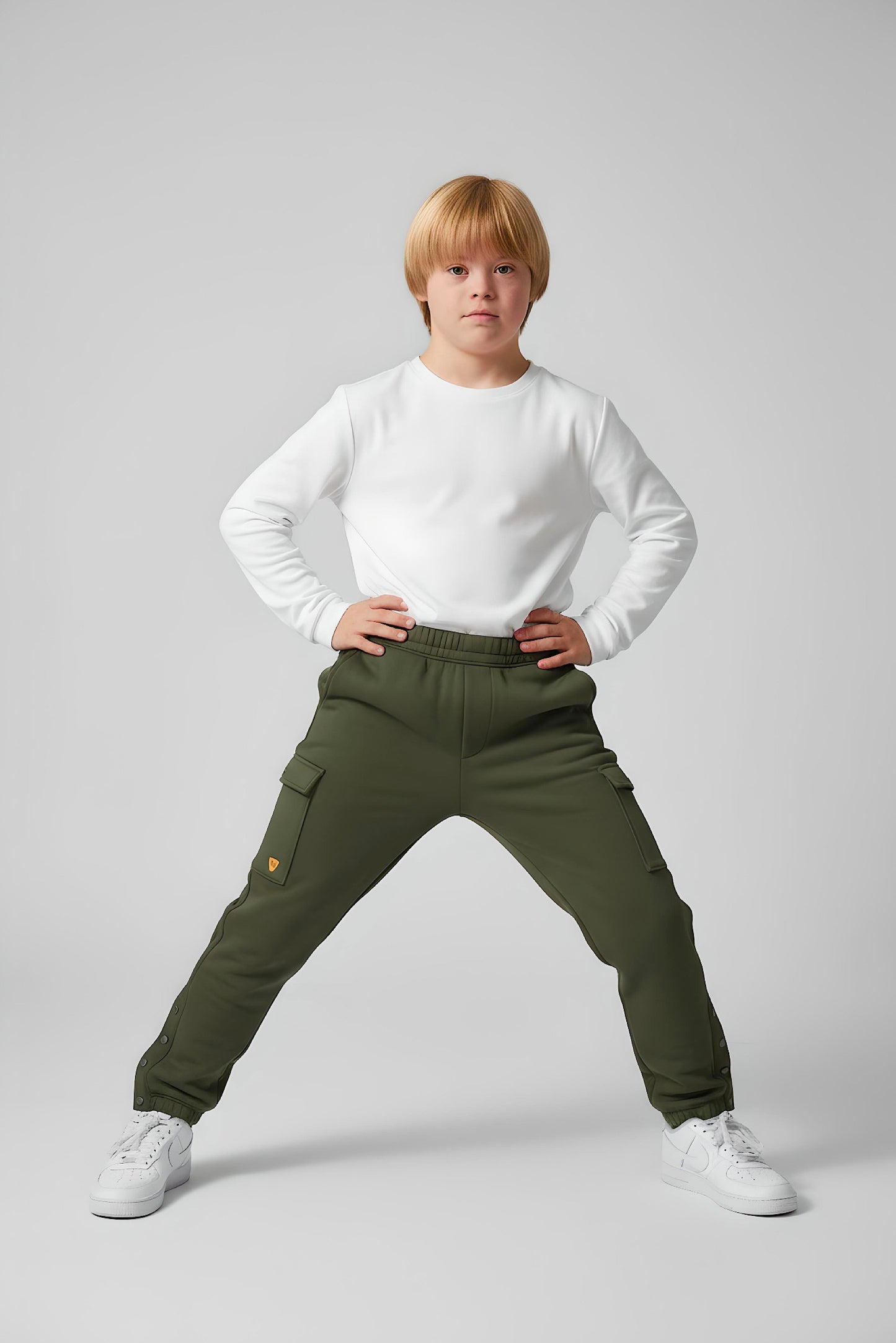 Adaptive Kids Cargo Joggers: Adjustable Elastic Waist & Side Zipper for Easy Undressing
