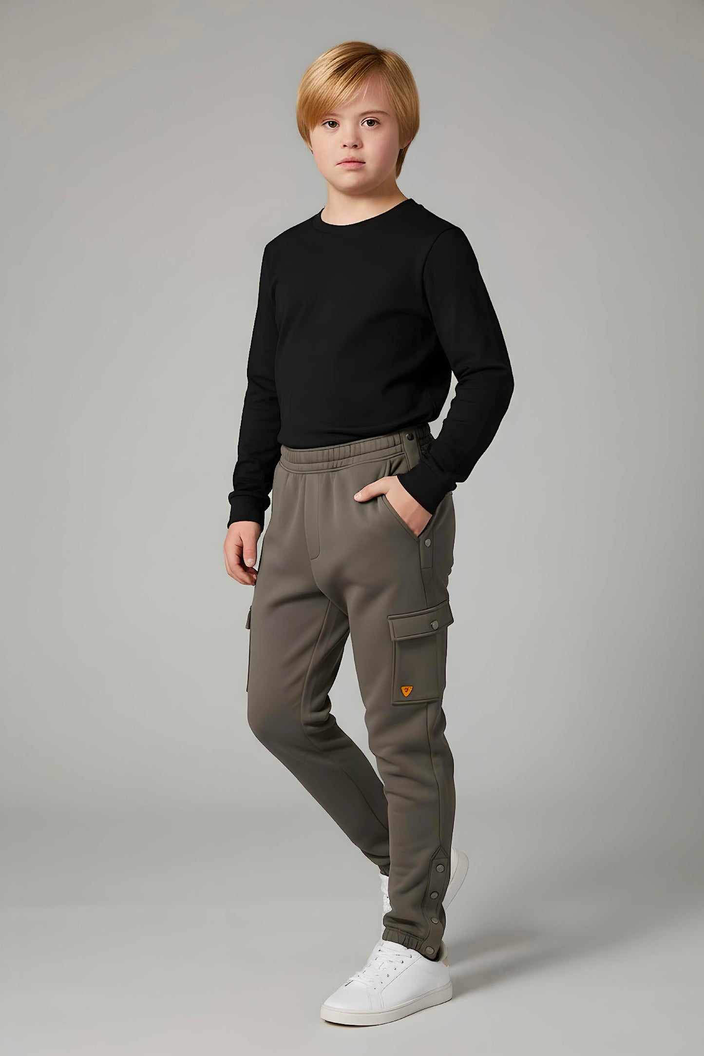 Adaptive Kids Cargo Joggers: Adjustable Elastic Waist & Side Zipper for Easy Undressing