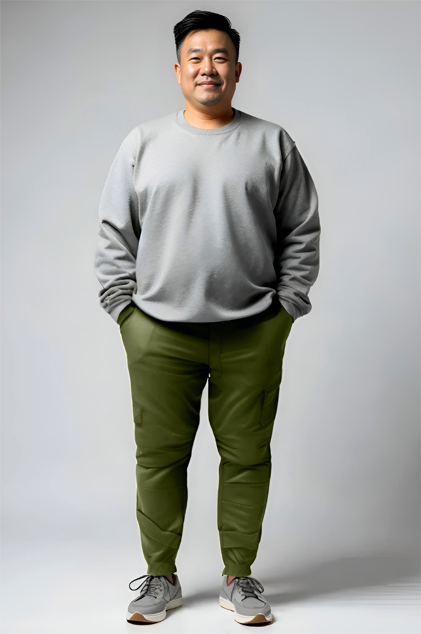 Men's Adaptive Clothing Woven Jogger Pants, Full Waistband Ribbed with Elastic and a Strip, Easy Zipper, Both at the Top and Bottom