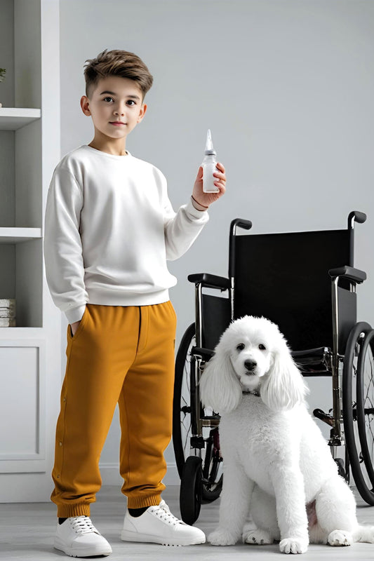 Adaptive Kids Jogger Sweatpants, Adjustable Elastic waist, Full Side Zipper for Easy Undressing