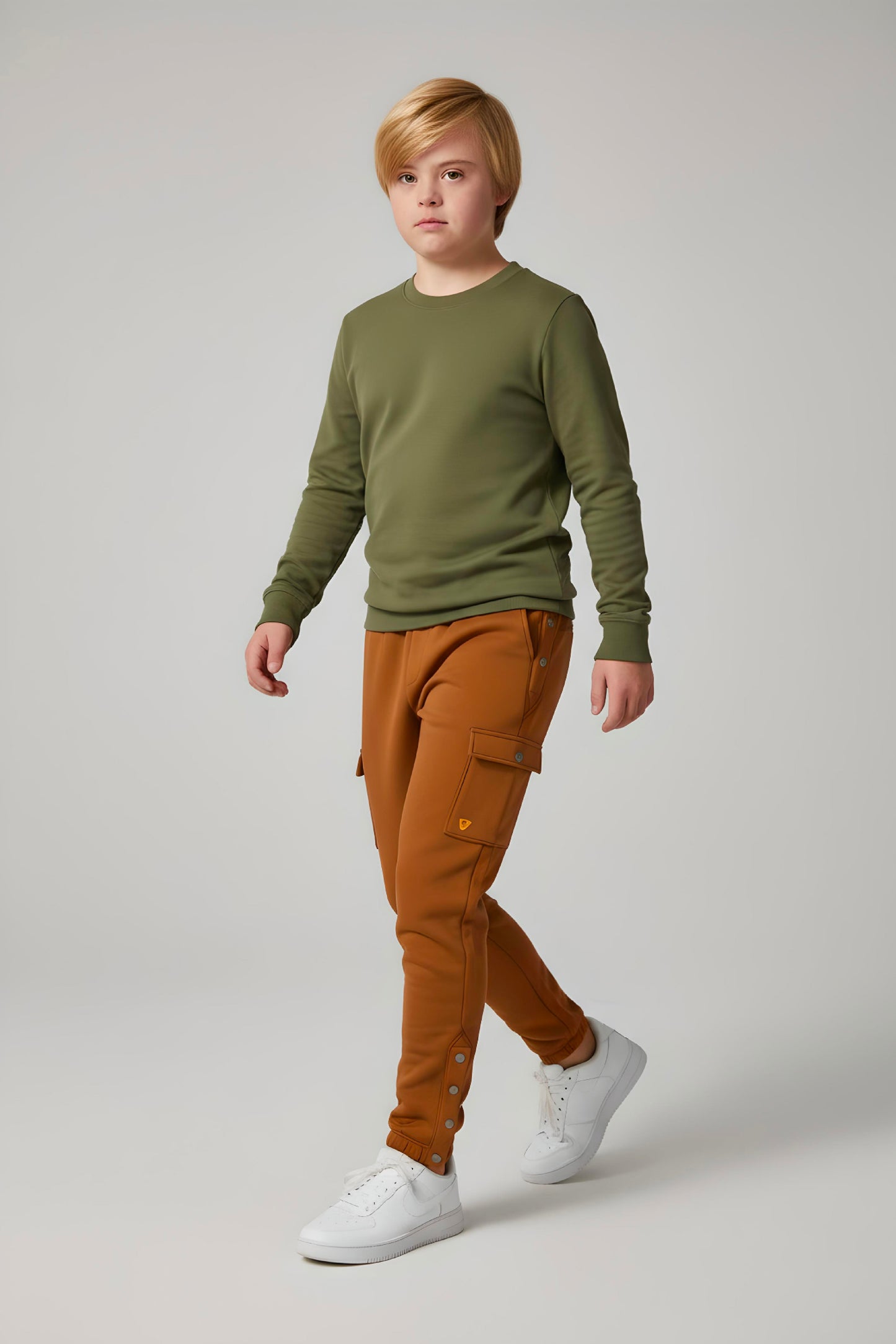 Adaptive Kids Cargo Joggers: Adjustable Elastic Waist & Side Zipper for Easy Undressing