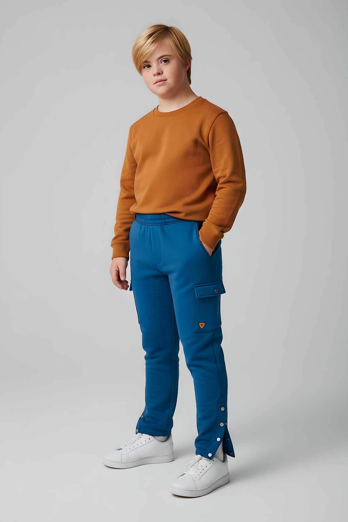 Adaptive Kids Cargo Joggers: Adjustable Elastic Waist & Side Zipper for Easy Undressing