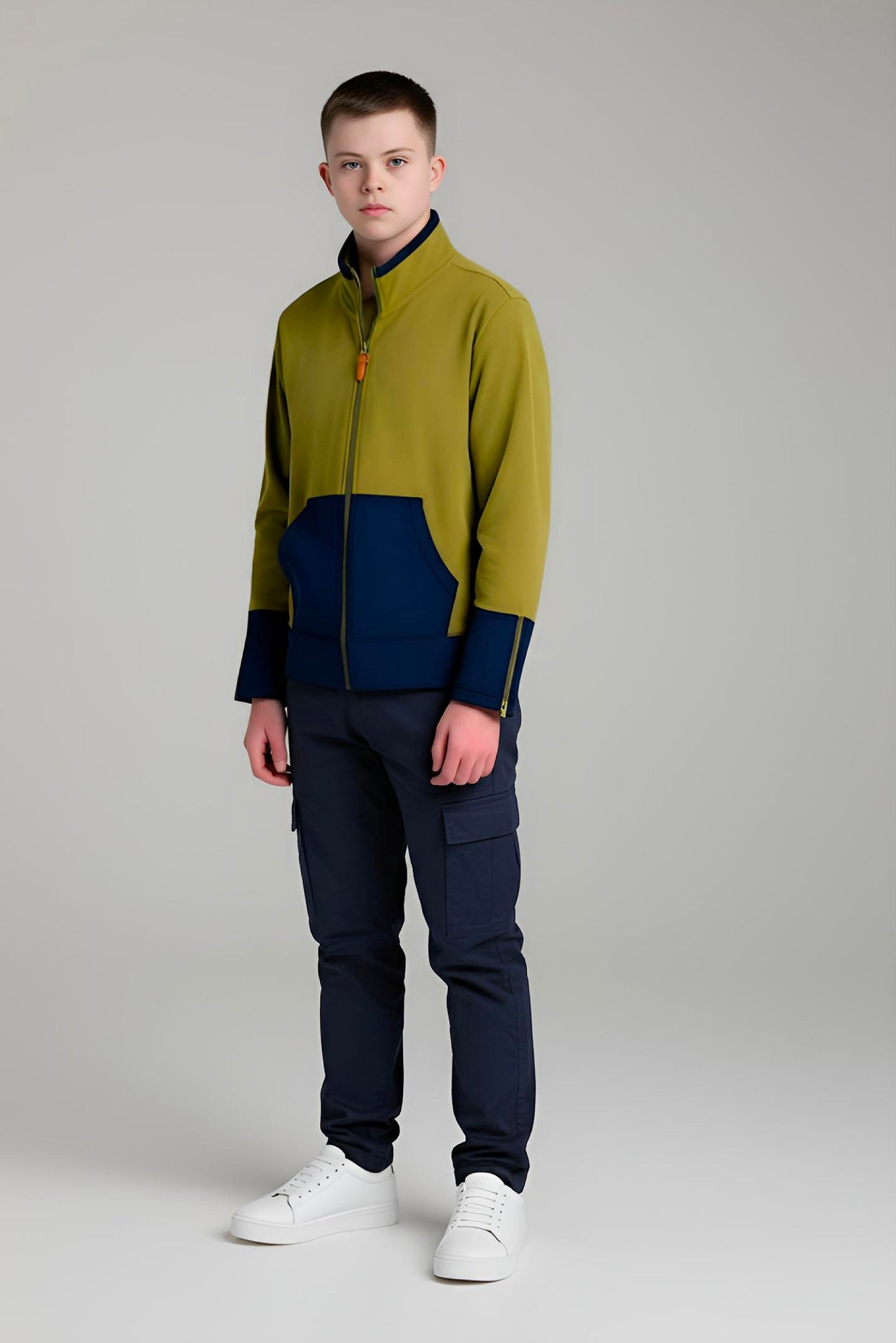 Adaptive Kids Jacket: Front Full Zipper, Cargo Pocket, Easy-Undressing Sleeves