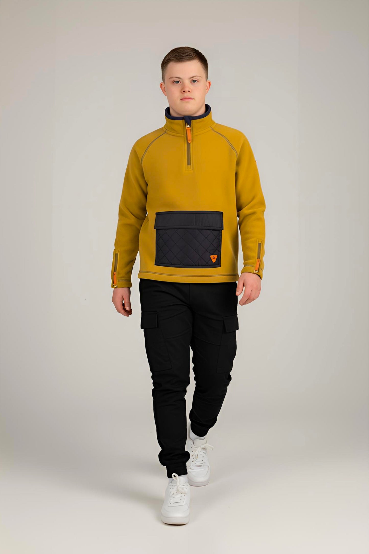 Adaptive Kids Pullover: Front Zipper, Cargo Pocket, Easy-Undressing Sleeves