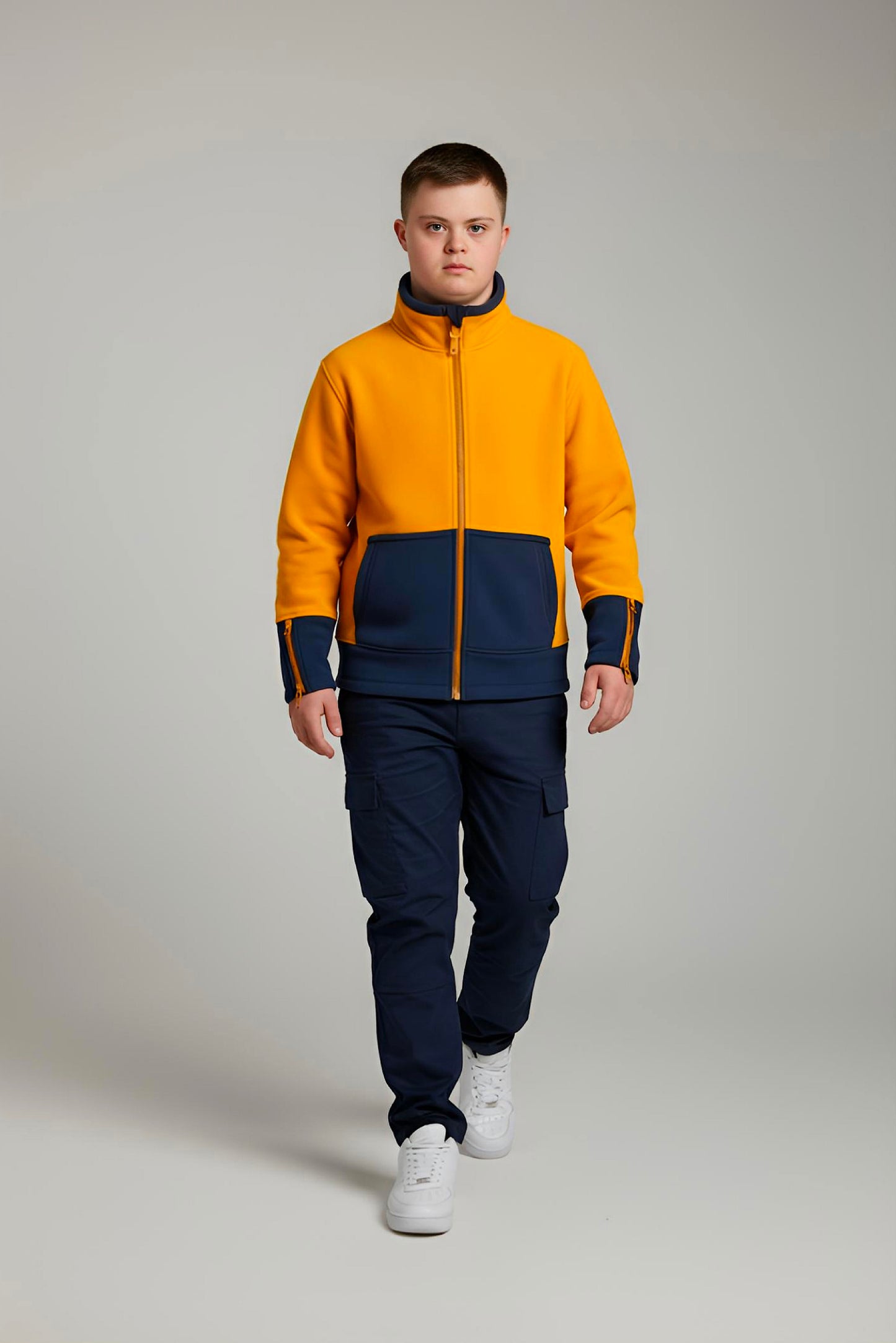 Adaptive Kids Jacket: Front Full Zipper, Cargo Pocket, Easy-Undressing Sleeves