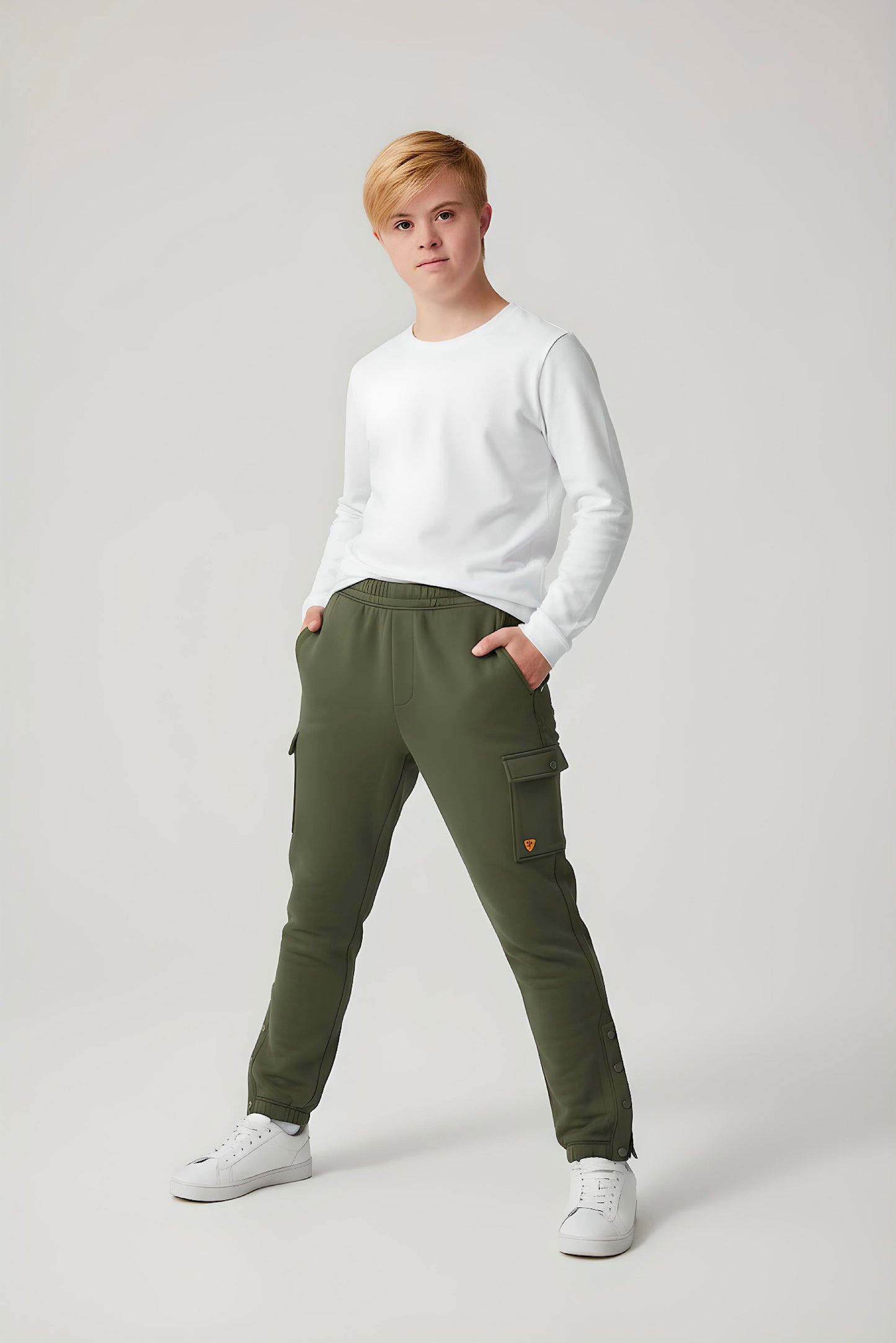 Adaptive Kids Cargo Joggers: Adjustable Elastic Waist & Side Zipper for Easy Undressing