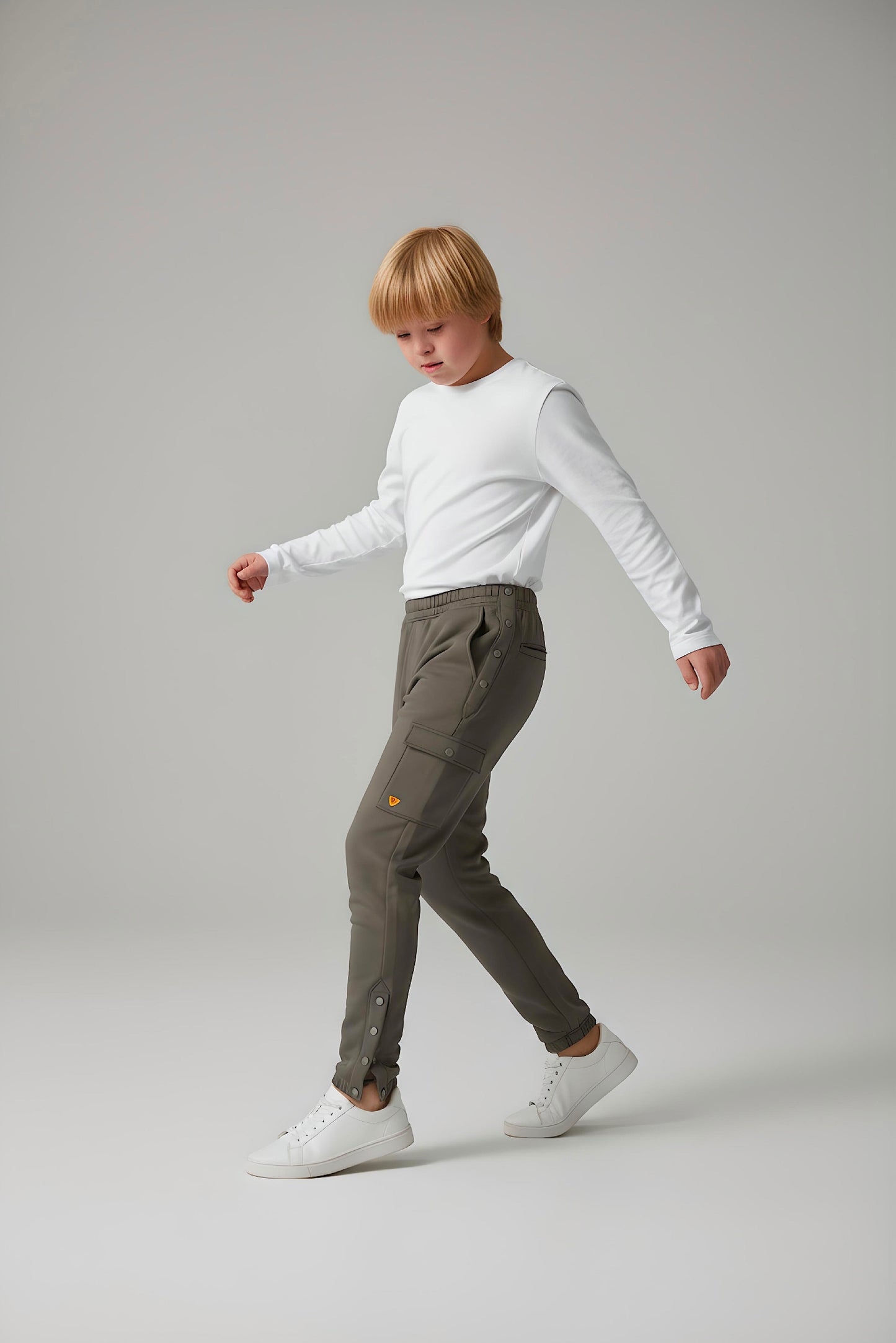 Adaptive Kids Cargo Joggers: Adjustable Elastic Waist & Side Zipper for Easy Undressing