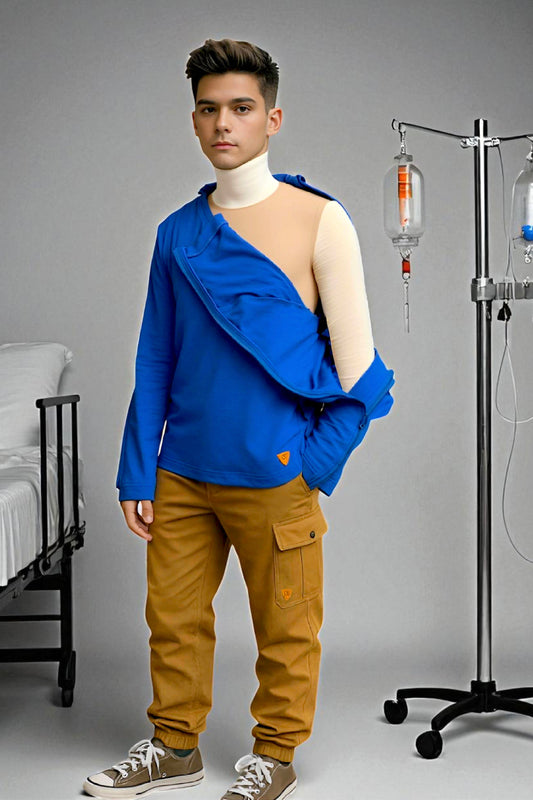 Adaptive Kids Long Sleeve V-Neck Top: Full Shoulder Zipper for Easy Undressing