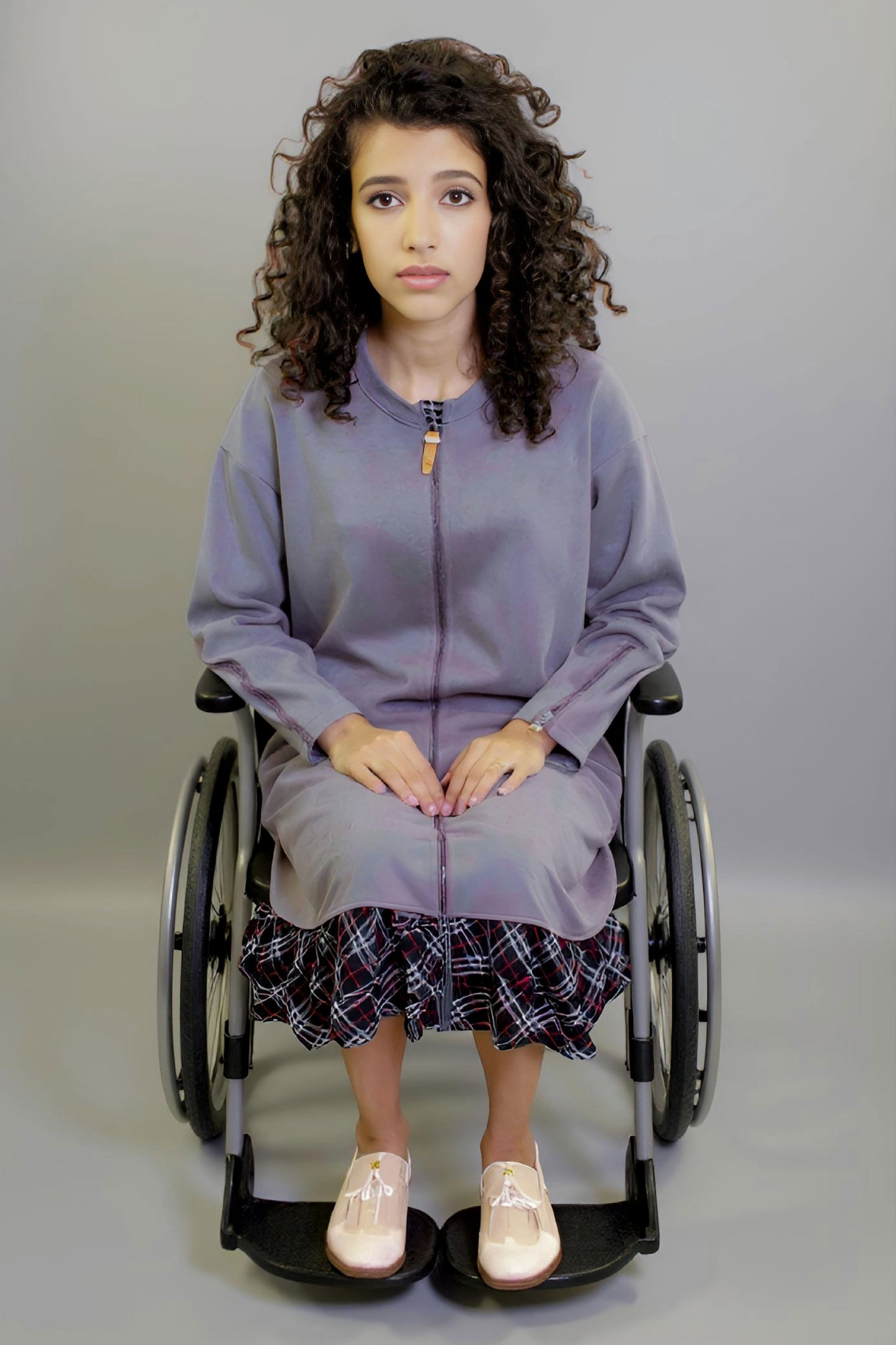 Adaptive Kids Dolman Sweatshirt Dress with full Zipper & Contrast Frills