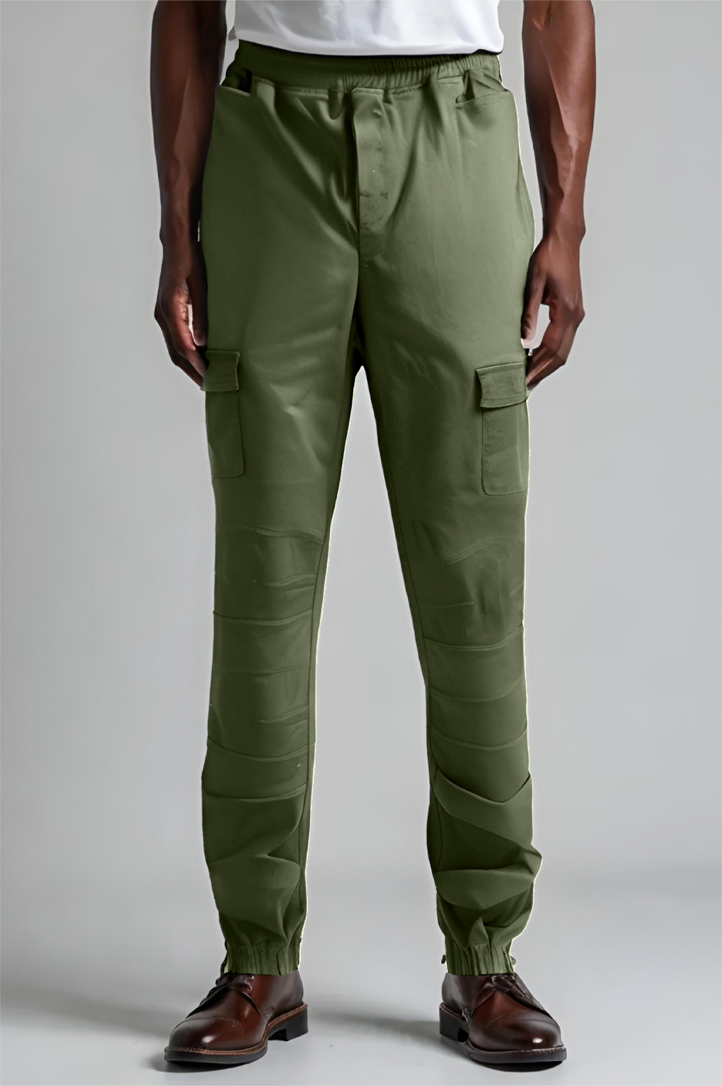 Men's Adaptive Clothing Woven Jogger Pants, Full Waistband Ribbed with Elastic and a Strip, Easy Zipper, Both at the Top and Bottom