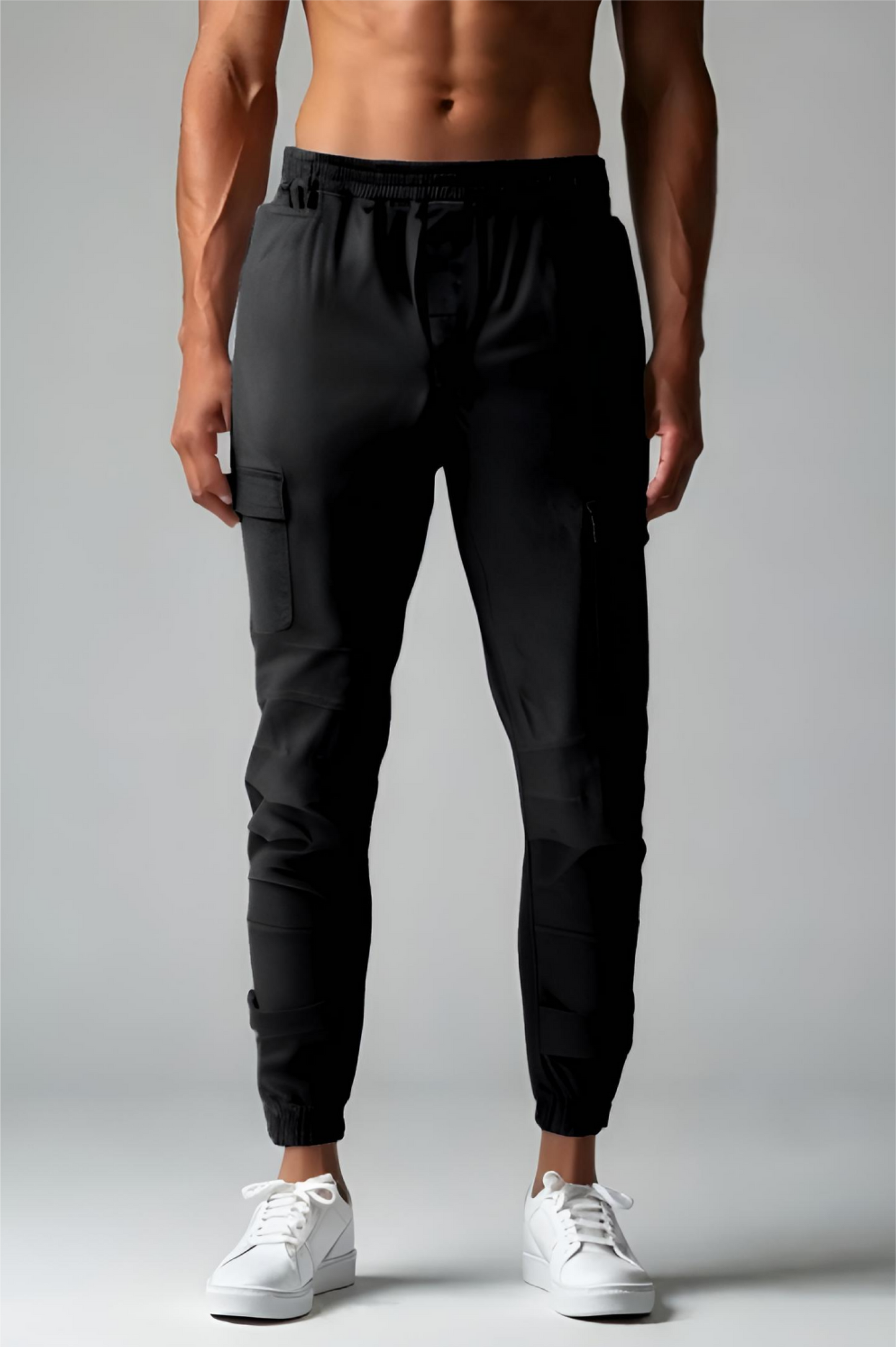 Men's Adaptive Clothing Woven Jogger Pants, Full Waistband Ribbed with Elastic and a Strip, Easy Zipper, Both at the Top and Bottom