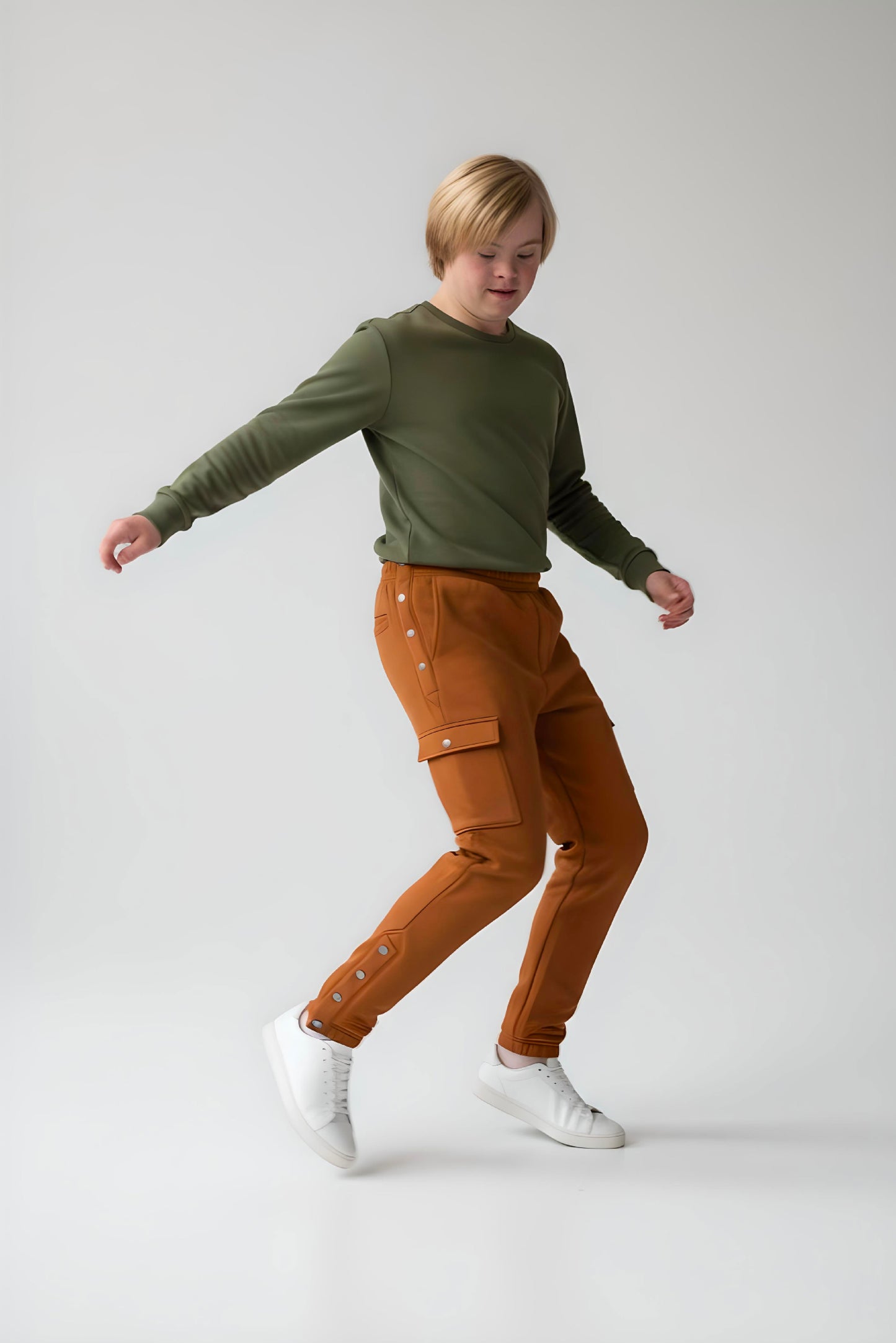 Adaptive Kids Cargo Joggers: Adjustable Elastic Waist & Side Zipper for Easy Undressing