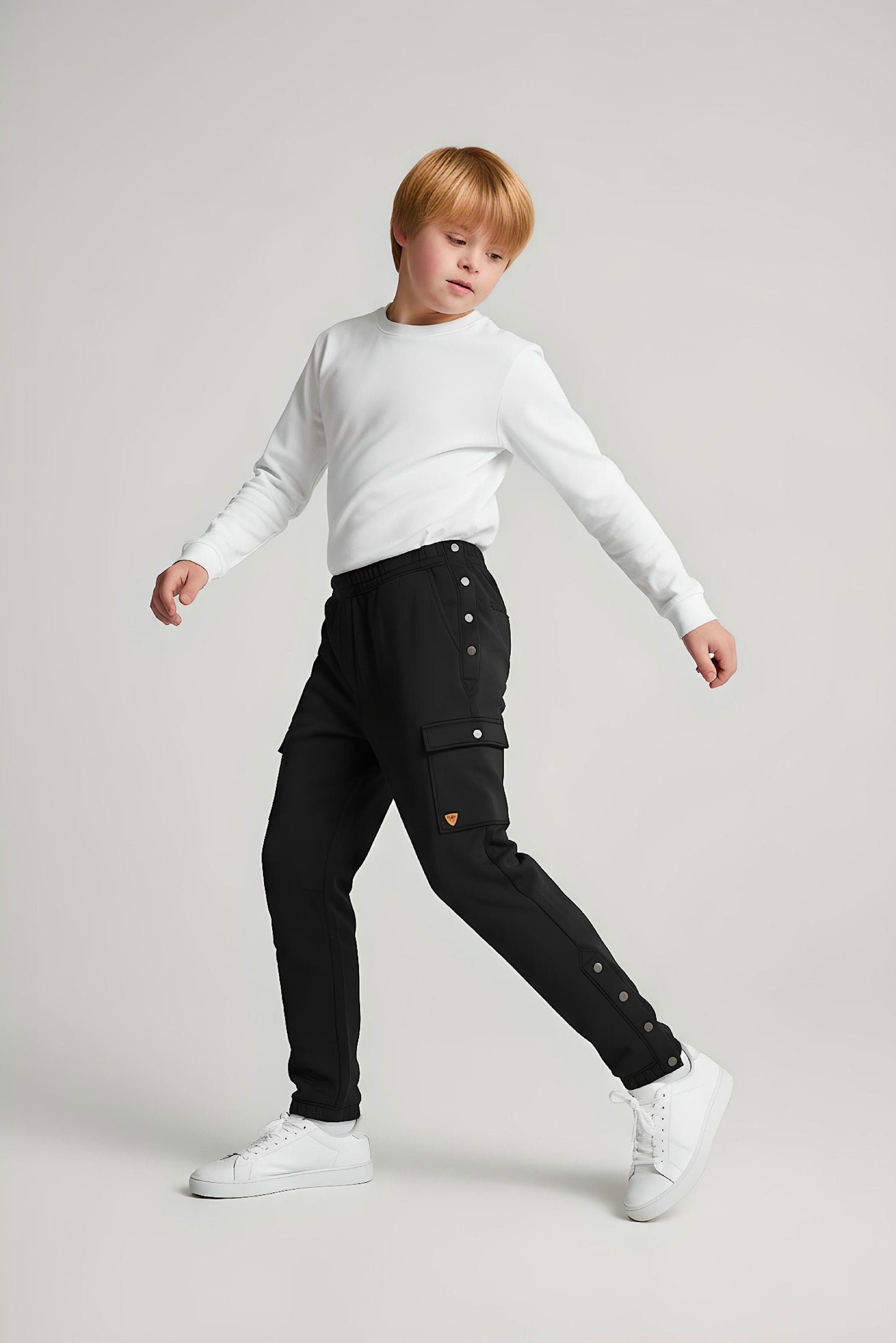 Adaptive Kids Cargo Joggers: Adjustable Elastic Waist & Side Zipper for Easy Undressing