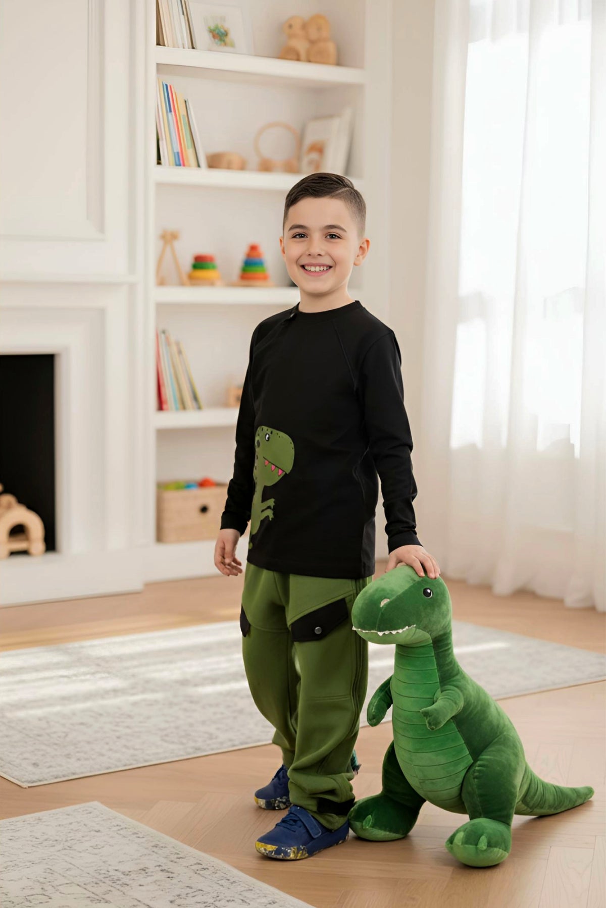 Adaptive Clothing: Dragon Print Kids’ Top with Two Front Neck Zippers