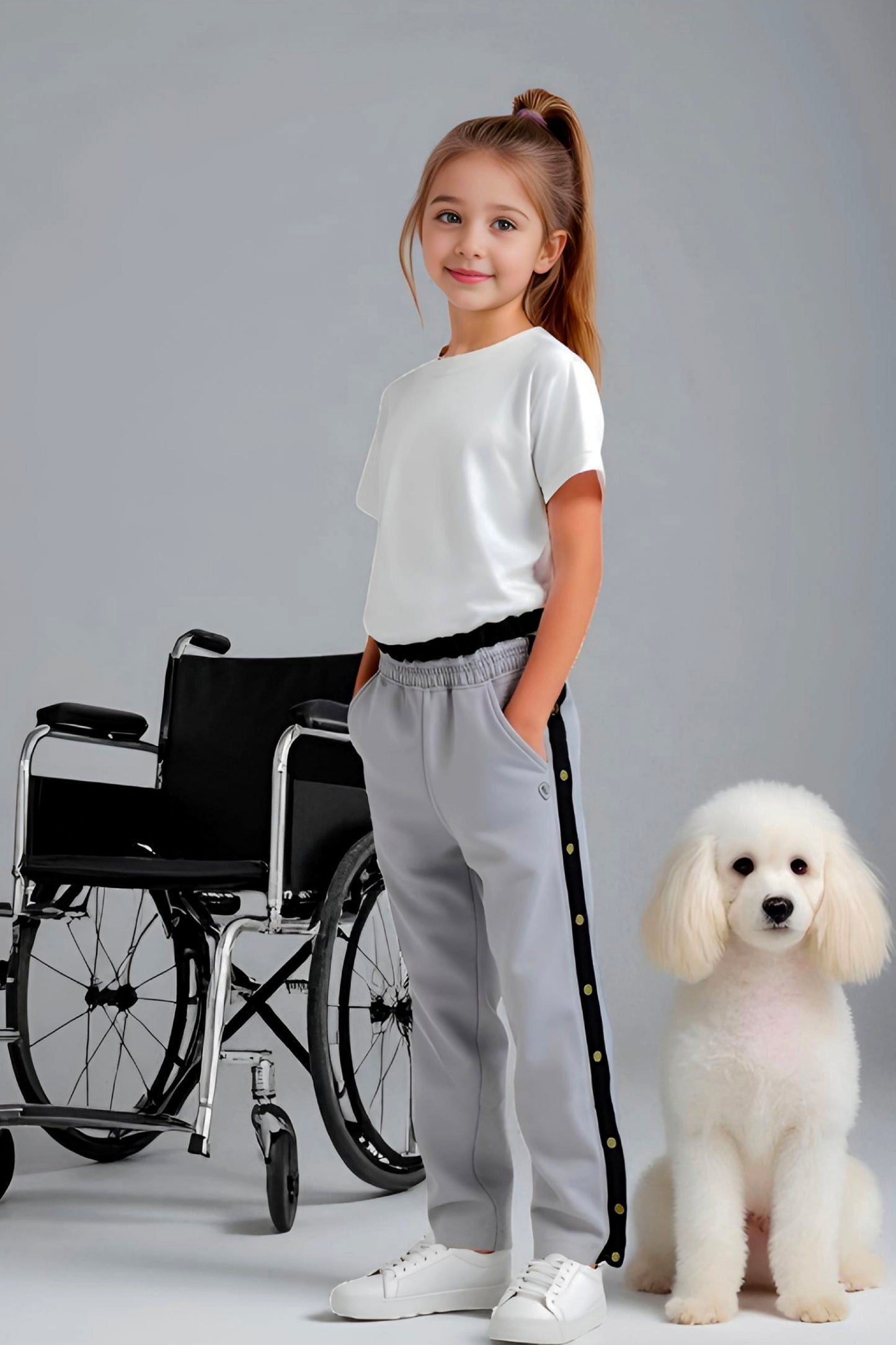 Adaptive Kids Sweatpants, with Full Elastic Waist & Side Full Zipper for Easy Undressing