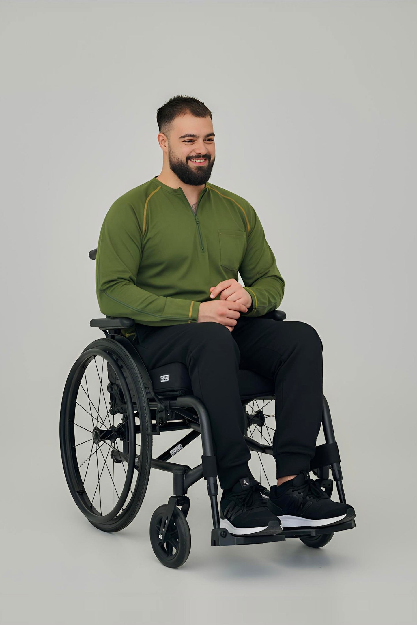 Men’s Adaptive Clothing Long Ragland Sleeve Soft Style Cotton Crow Neck Top, Half Zipper Front, Ragland Sleeve Zipper Easy Undressing