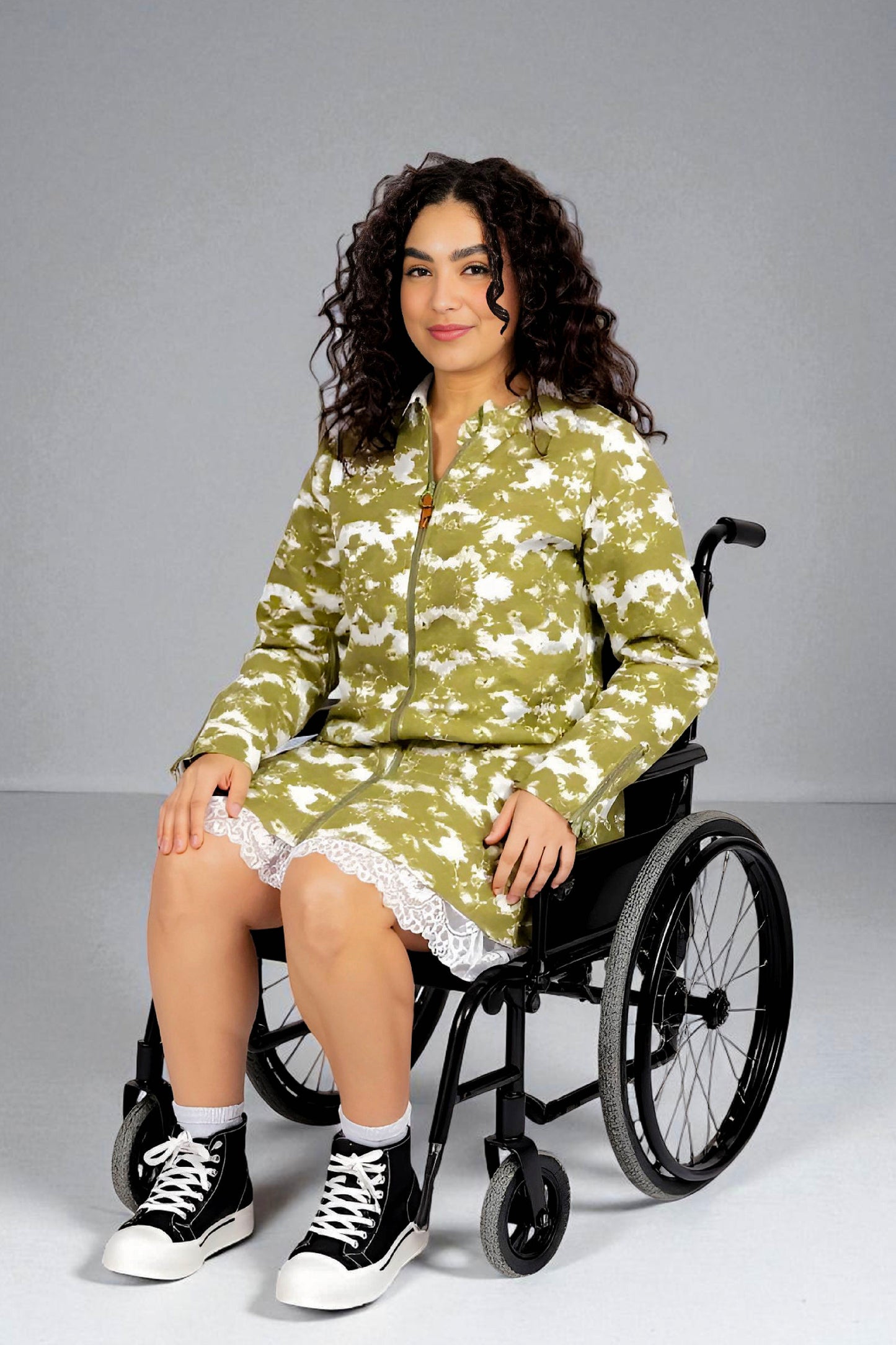 Adaptive Kids Tie-Dye Hoodie Sweatshirt Dress, Front Full Zipper and Easy-Undressing Sleeves