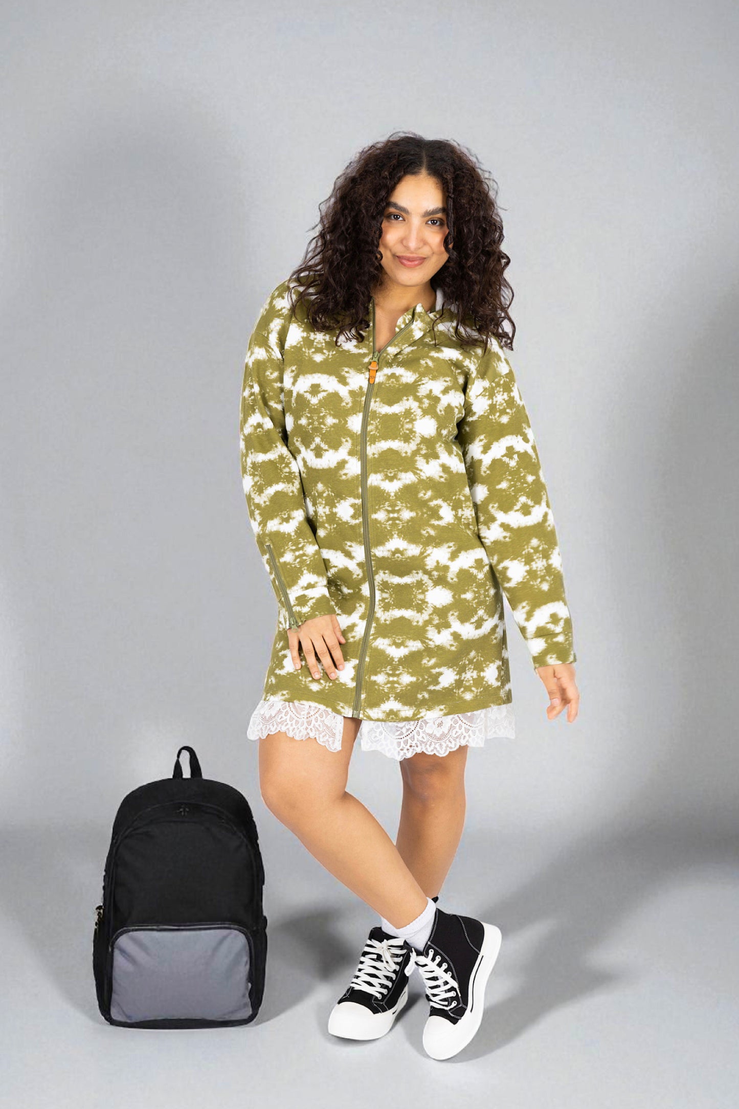 Adaptive Kids Tie-Dye Hoodie Sweatshirt Dress, Front Full Zipper and Easy-Undressing Sleeves